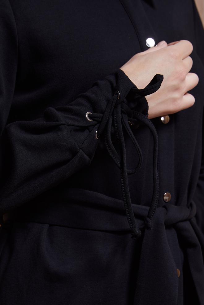 Tesettür giyim SİYAH KUŞAKLI PANTOLONLU TAKIM 44499 - ALVİNA