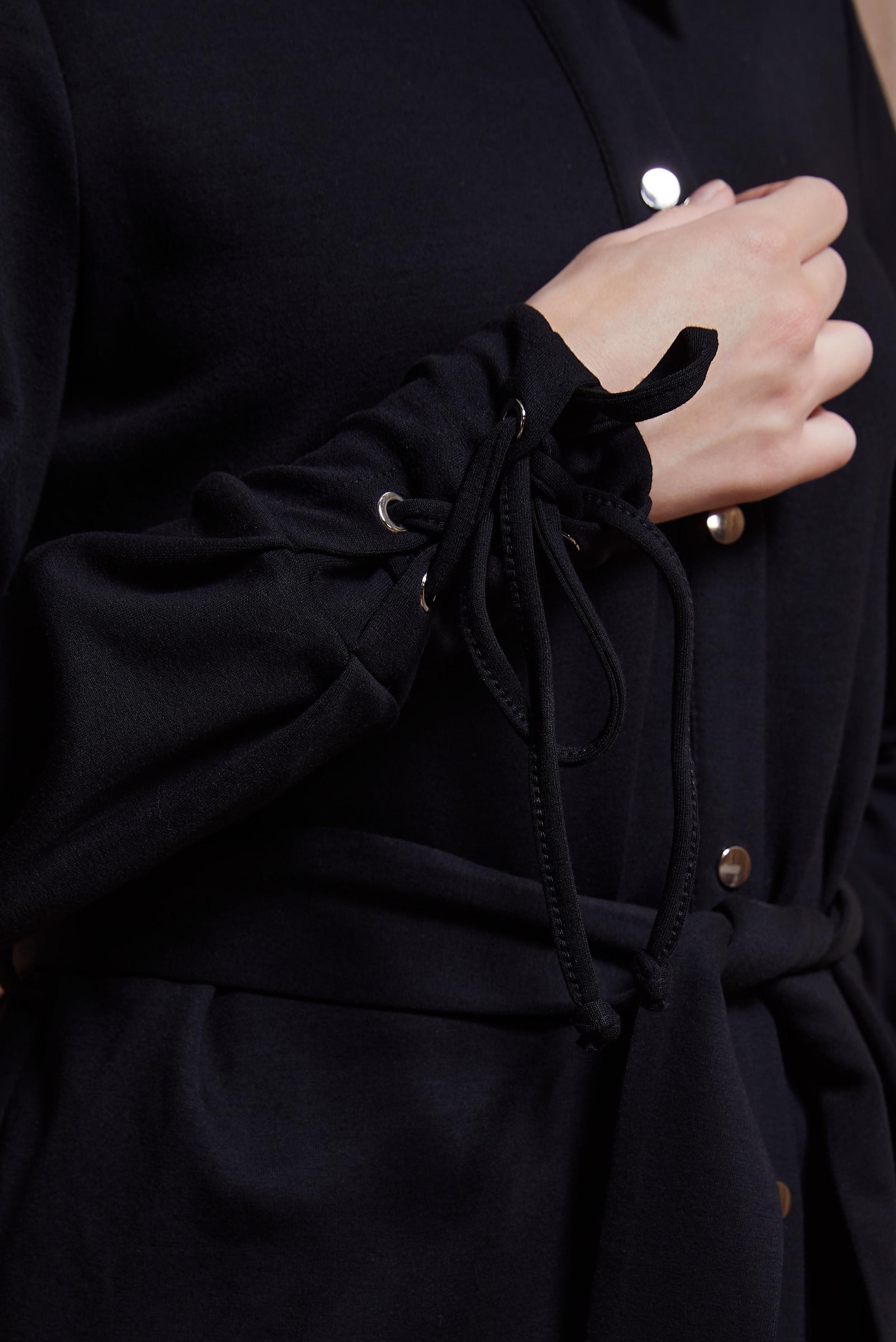 Tesettür giyim SİYAH KUŞAKLI PANTOLONLU TAKIM 44499