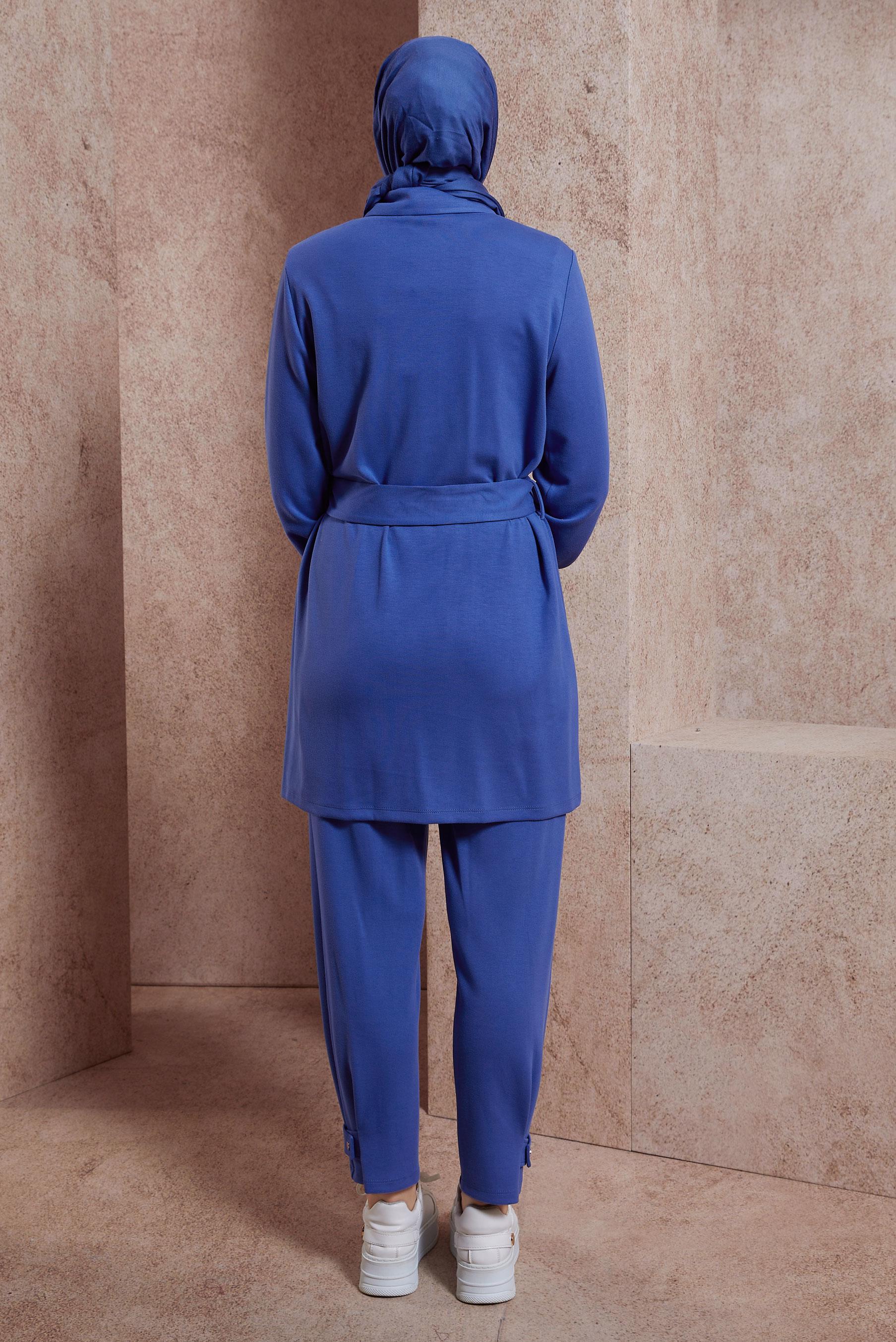 Tesettür giyim LACİVERT KUŞAKLI PANTOLONLU TAKIM 44499