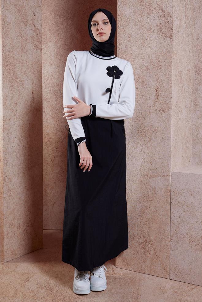 Tesettür giyim SİYAH PAMUKLU TESETTÜR EŞOFMAN ELBİSE 44514 - ALVİNA