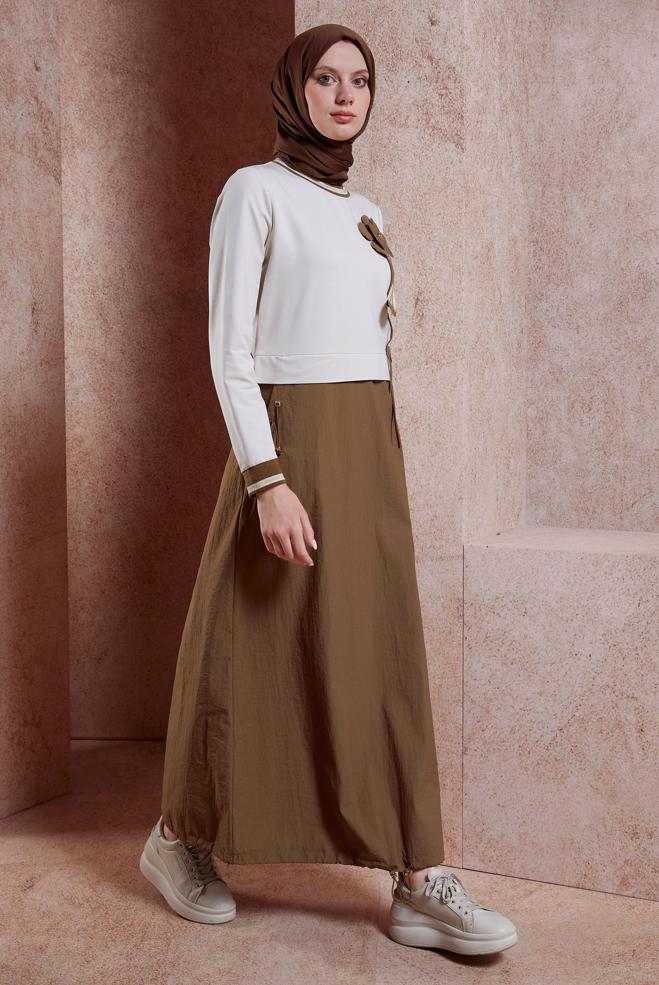 Tesettür giyim KAHVE PAMUKLU TESETTÜR EŞOFMAN ELBİSE 44514 - ALVİNA