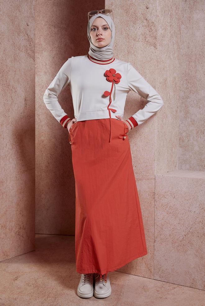 Tesettür giyim TURUNCU PAMUKLU TESETTÜR EŞOFMAN ELBİSE 44514 - ALVİNA