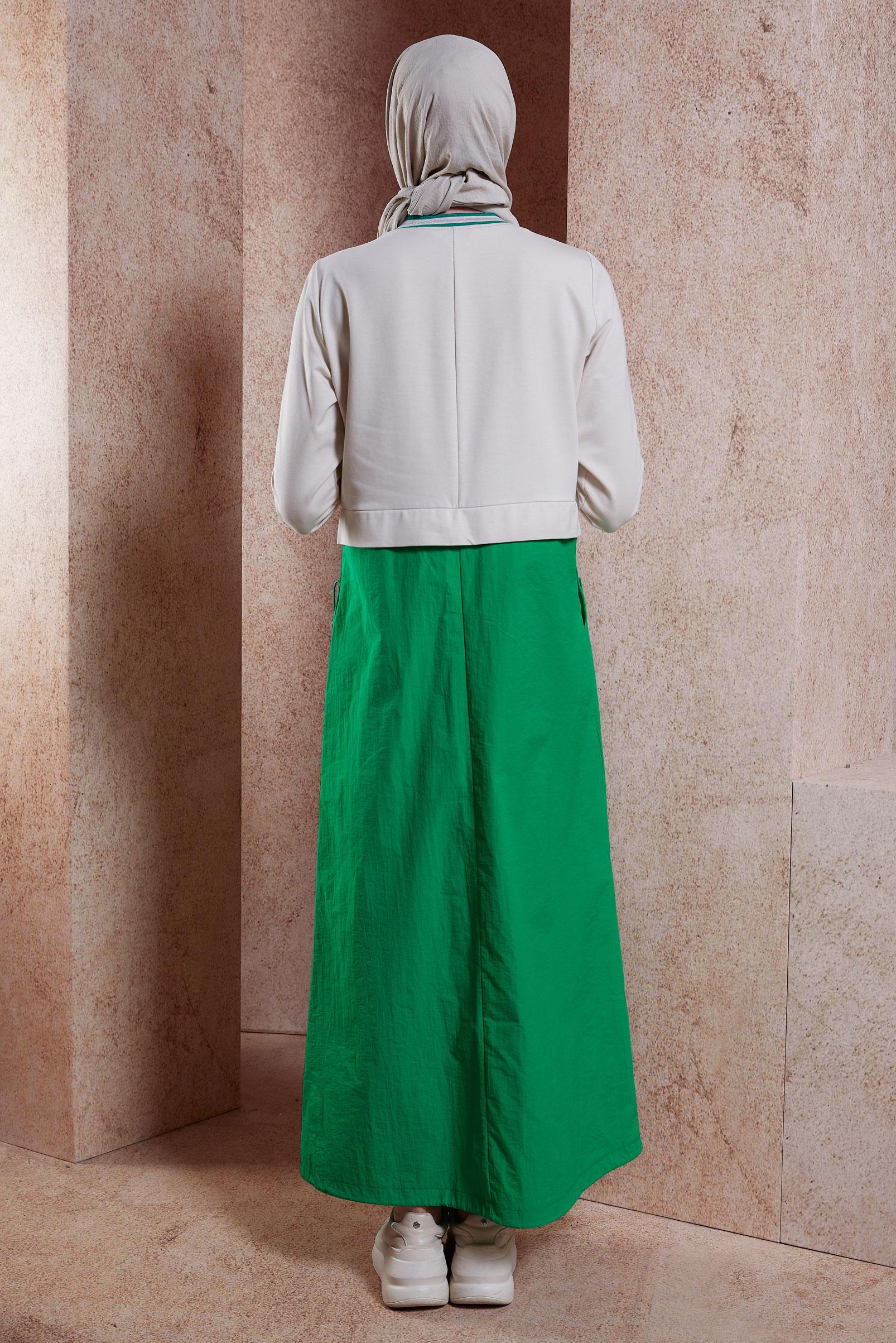 Tesettür giyim YEŞİL PAMUKLU TESETTÜR EŞOFMAN ELBİSE 44514