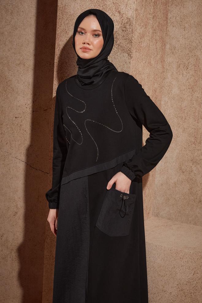Vêtements hijab NOIR ROBE DE SURVÊTEMENT 44515 - ALVİNA