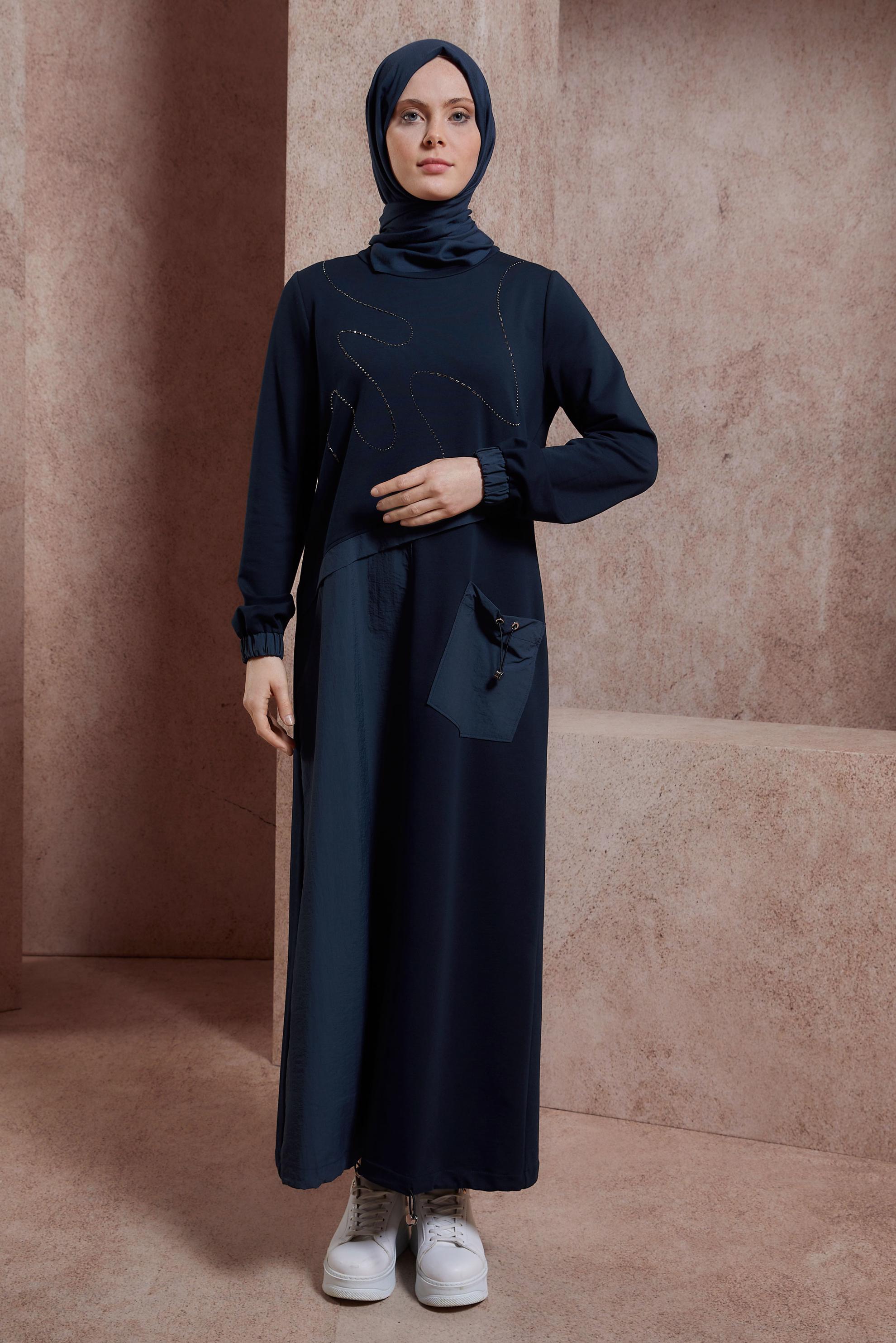 Tesettür giyim LACİVERT CEPLİ EŞOFMAN ELBİSE 44515