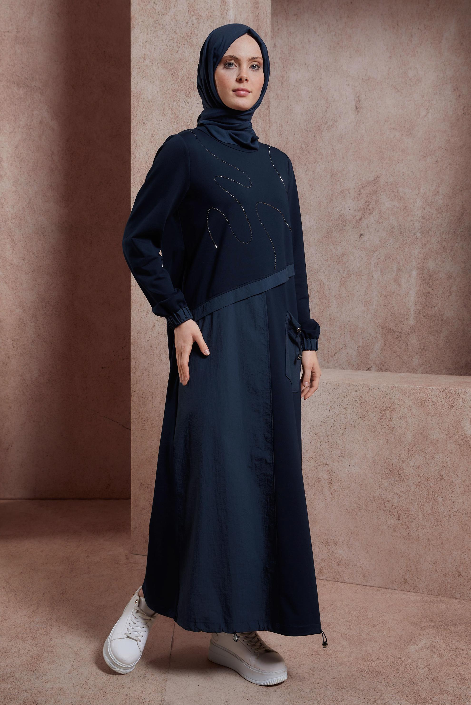 Tesettür giyim LACİVERT CEPLİ EŞOFMAN ELBİSE 44515