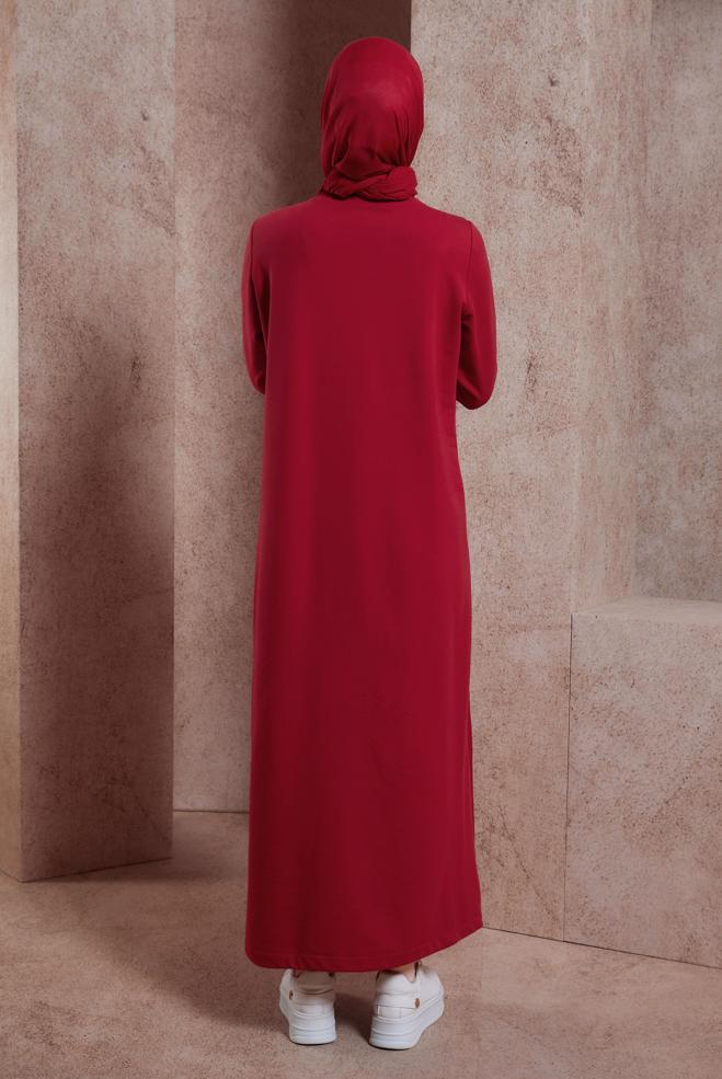 Tesettür giyim KIRMIZI CEPLİ EŞOFMAN ELBİSE 44515 - ALVİNA