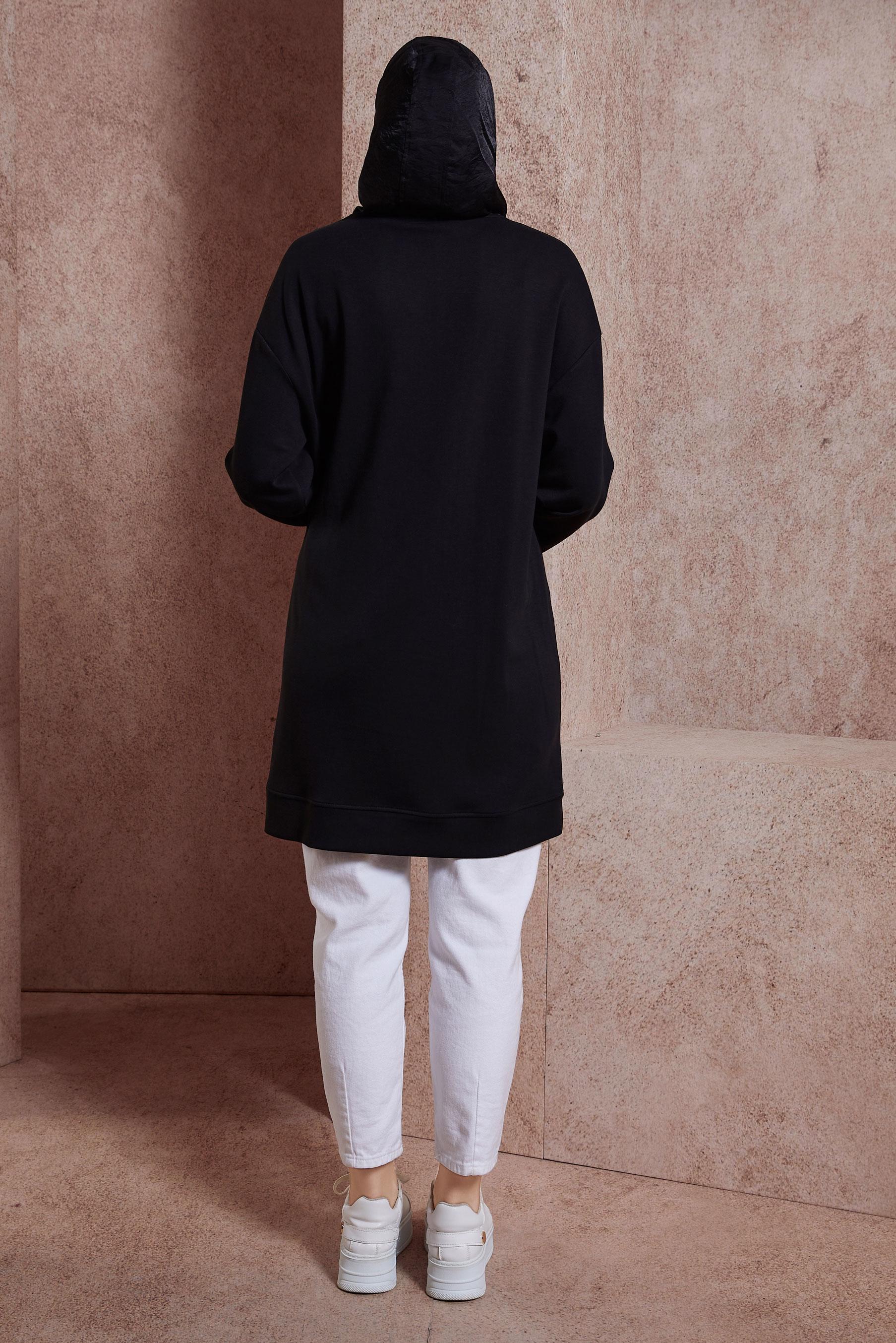 Tesettür giyim SİYAH TAŞ BASKILI EŞOFMAN TUNİK 44516