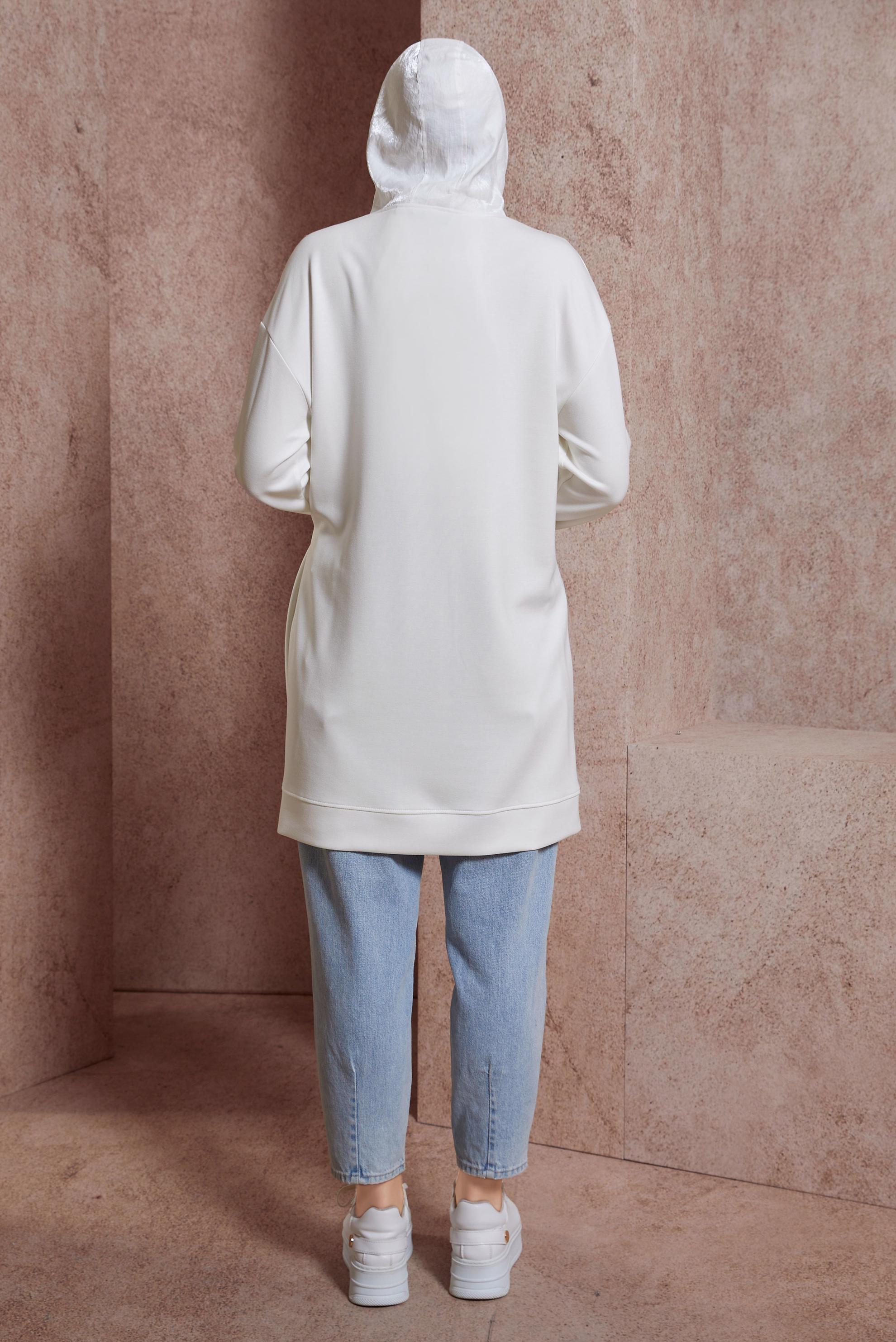 Tesettür giyim BEYAZ TAŞ BASKILI EŞOFMAN TUNİK 44516