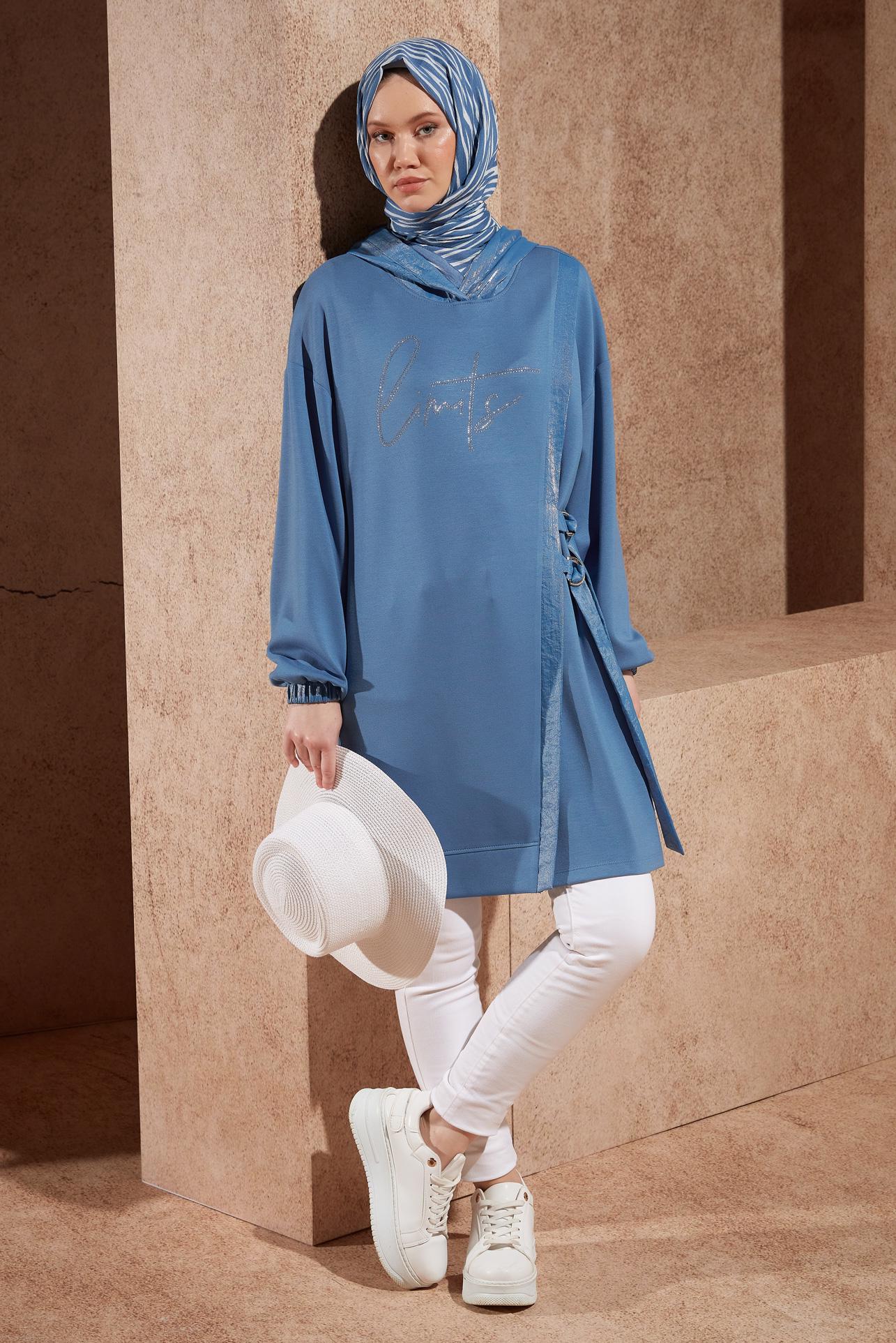 Tesettür giyim LACİVERT TAŞ BASKILI EŞOFMAN TUNİK 44516