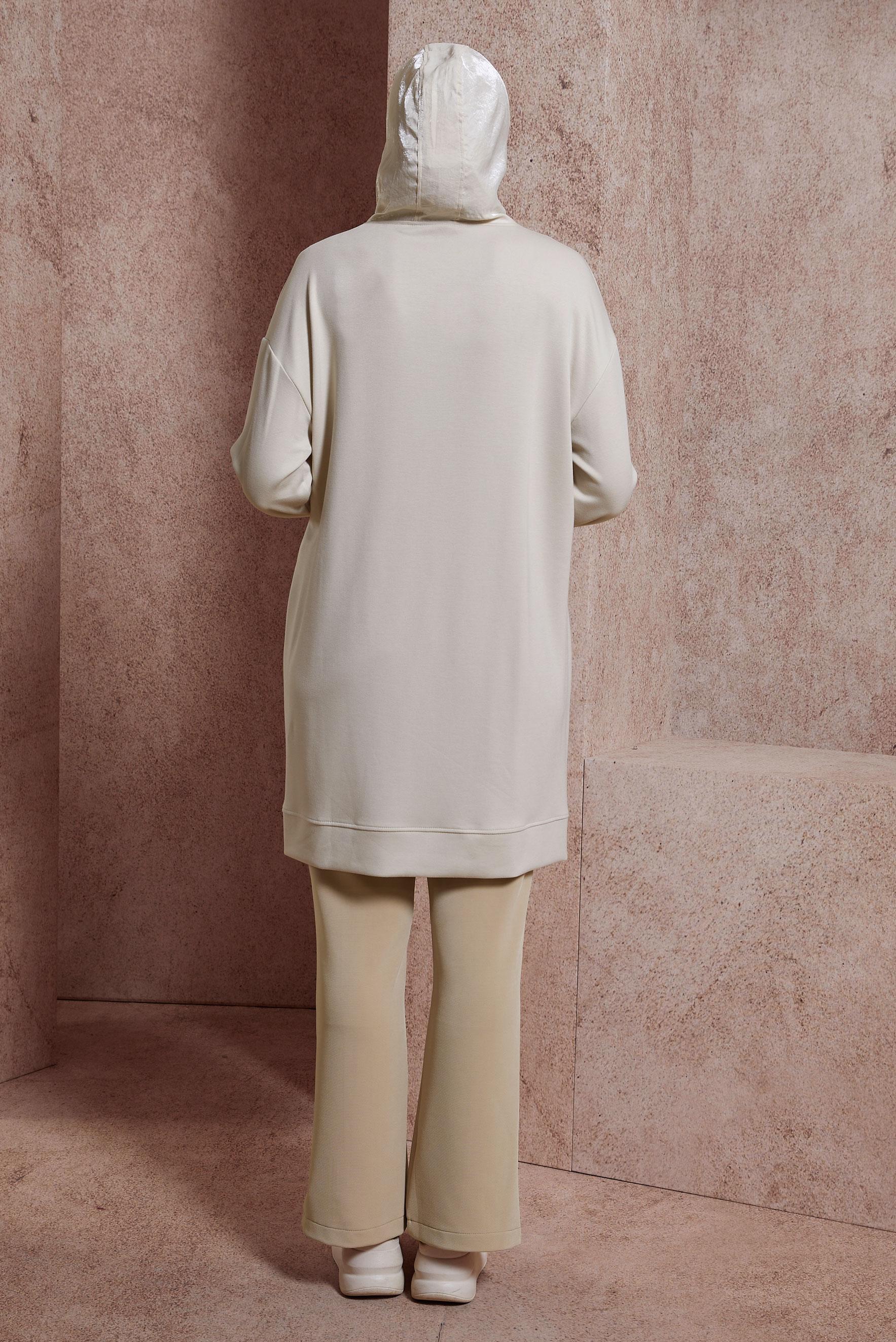 Tesettür giyim BEJ TAŞ BASKILI EŞOFMAN TUNİK 44516