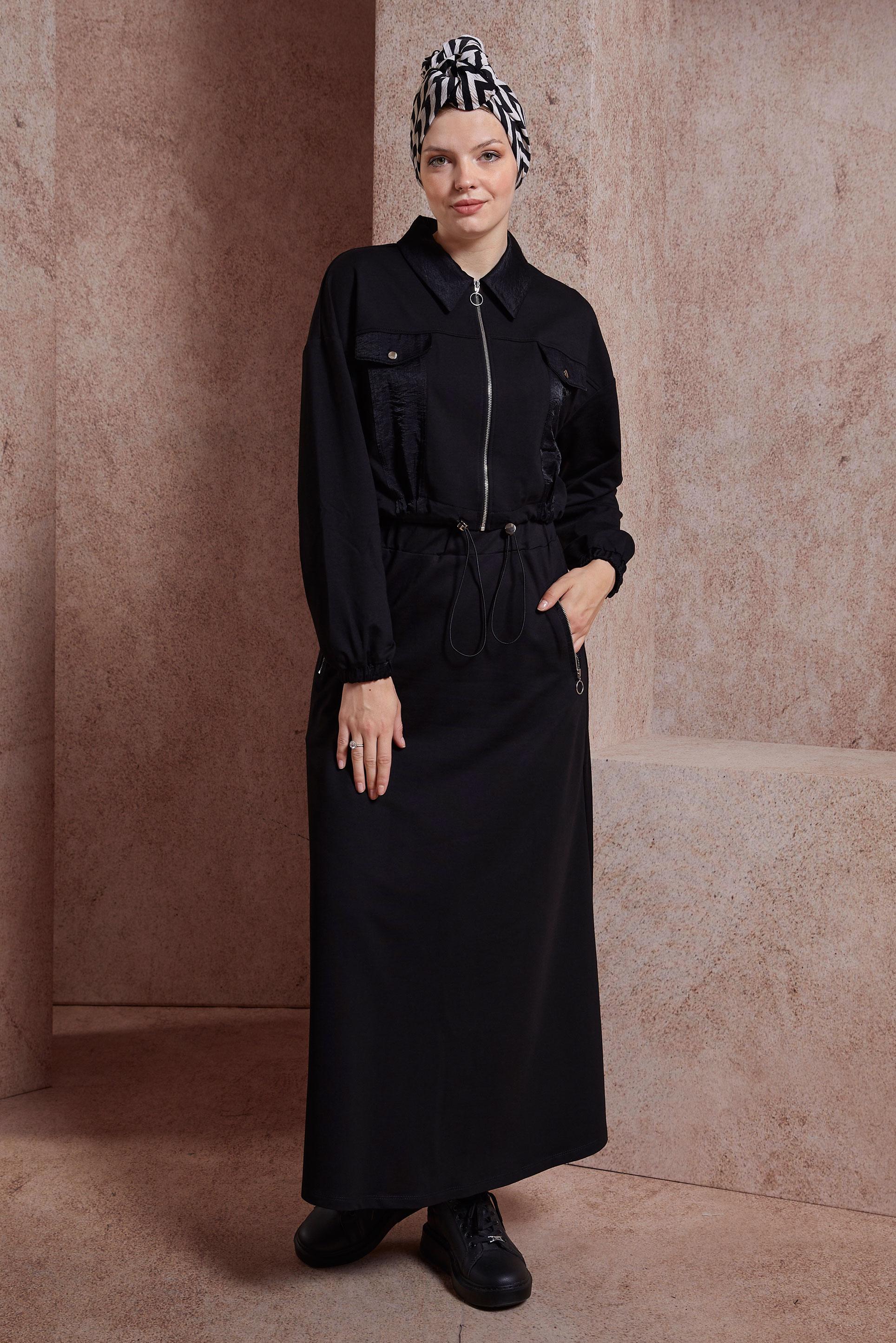 Tesettür giyim SİYAH ETEKLİ EŞOFMAN TAKIM 44557