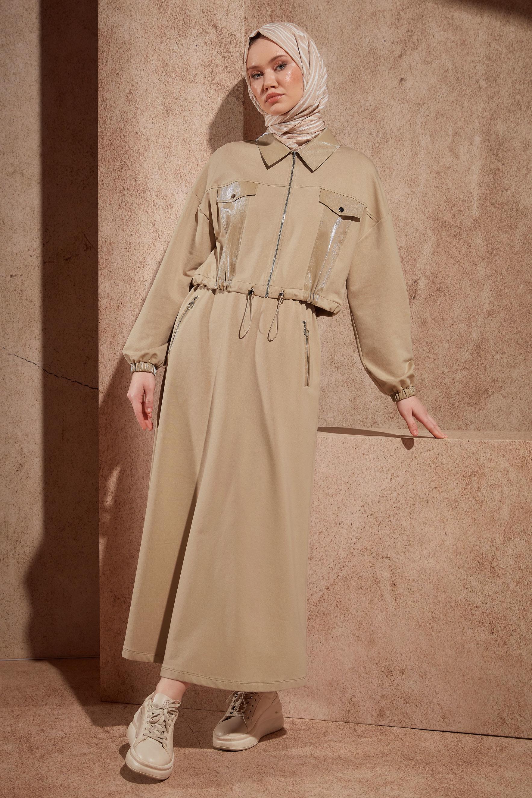 Tesettür giyim BEJ ETEKLİ EŞOFMAN TAKIM 44557