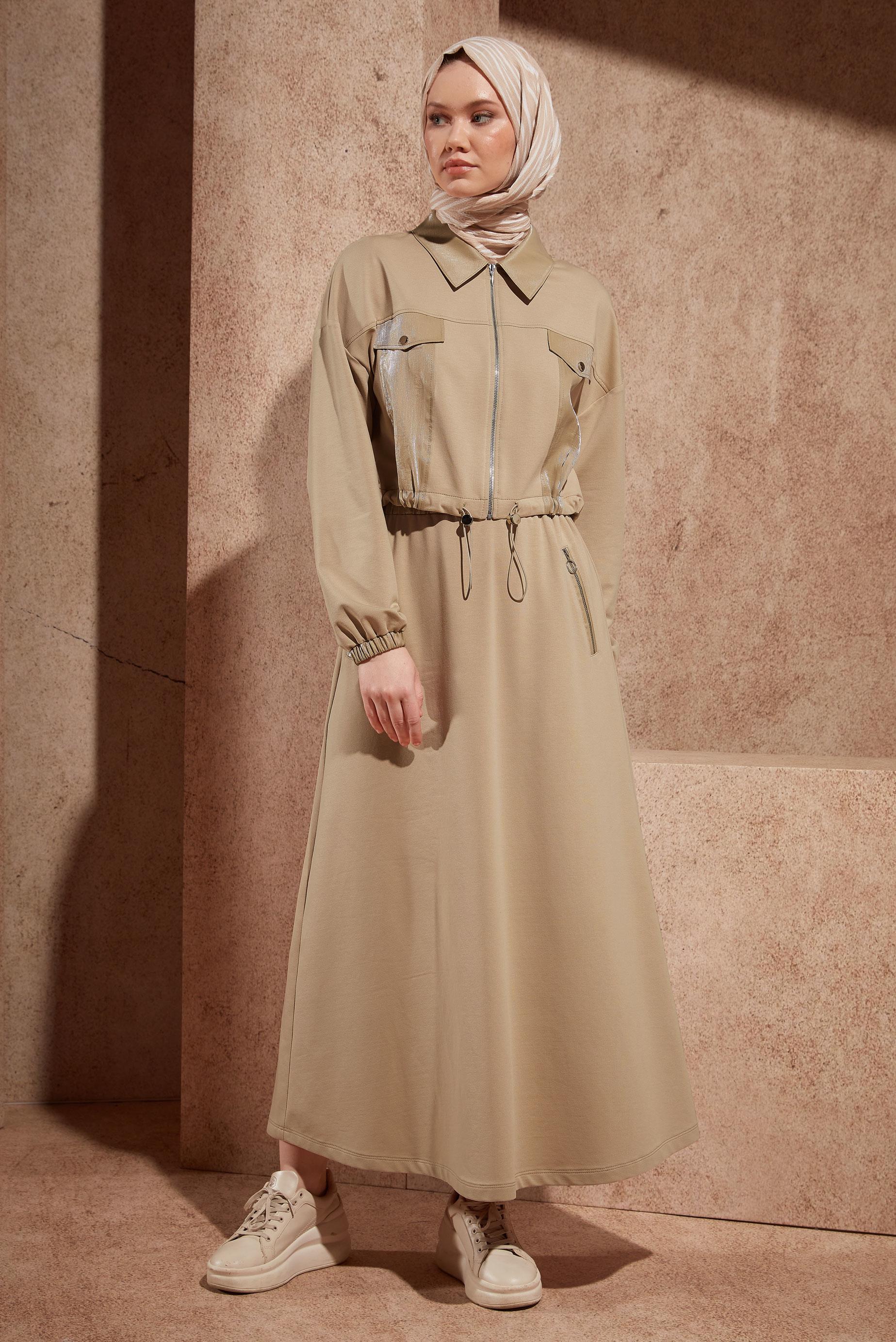Tesettür giyim BEJ ETEKLİ EŞOFMAN TAKIM 44557