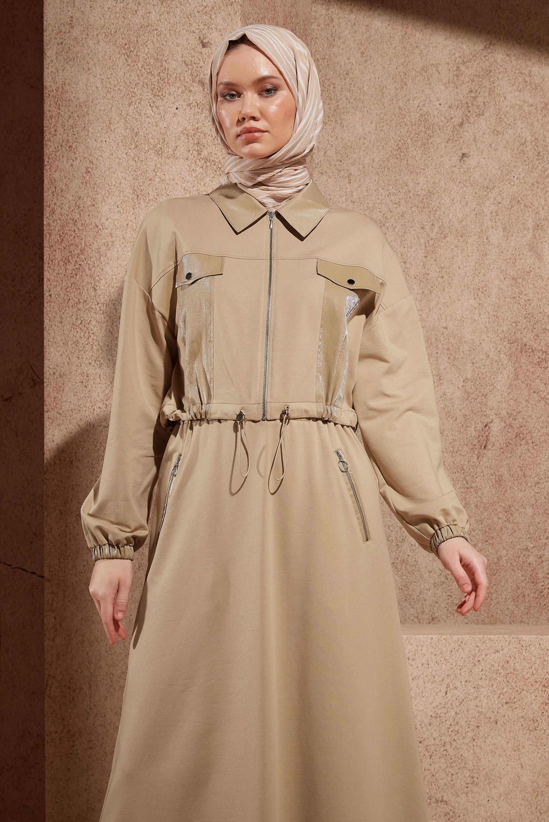 Tesettür giyim BEJ ETEKLİ EŞOFMAN TAKIM 44557