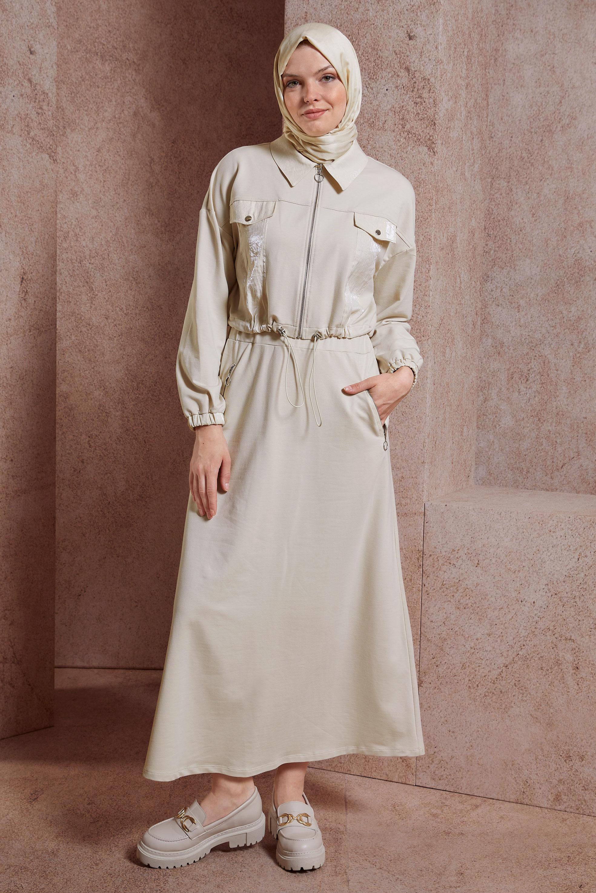 Tesettür giyim BEJ ETEKLİ EŞOFMAN TAKIM 44557