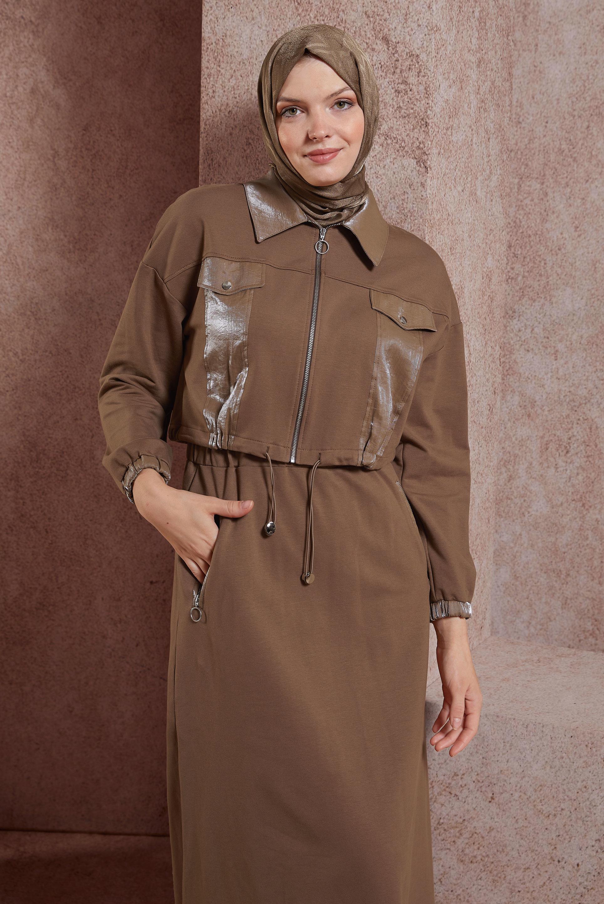 Tesettür giyim KAHVE ETEKLİ EŞOFMAN TAKIM 44557