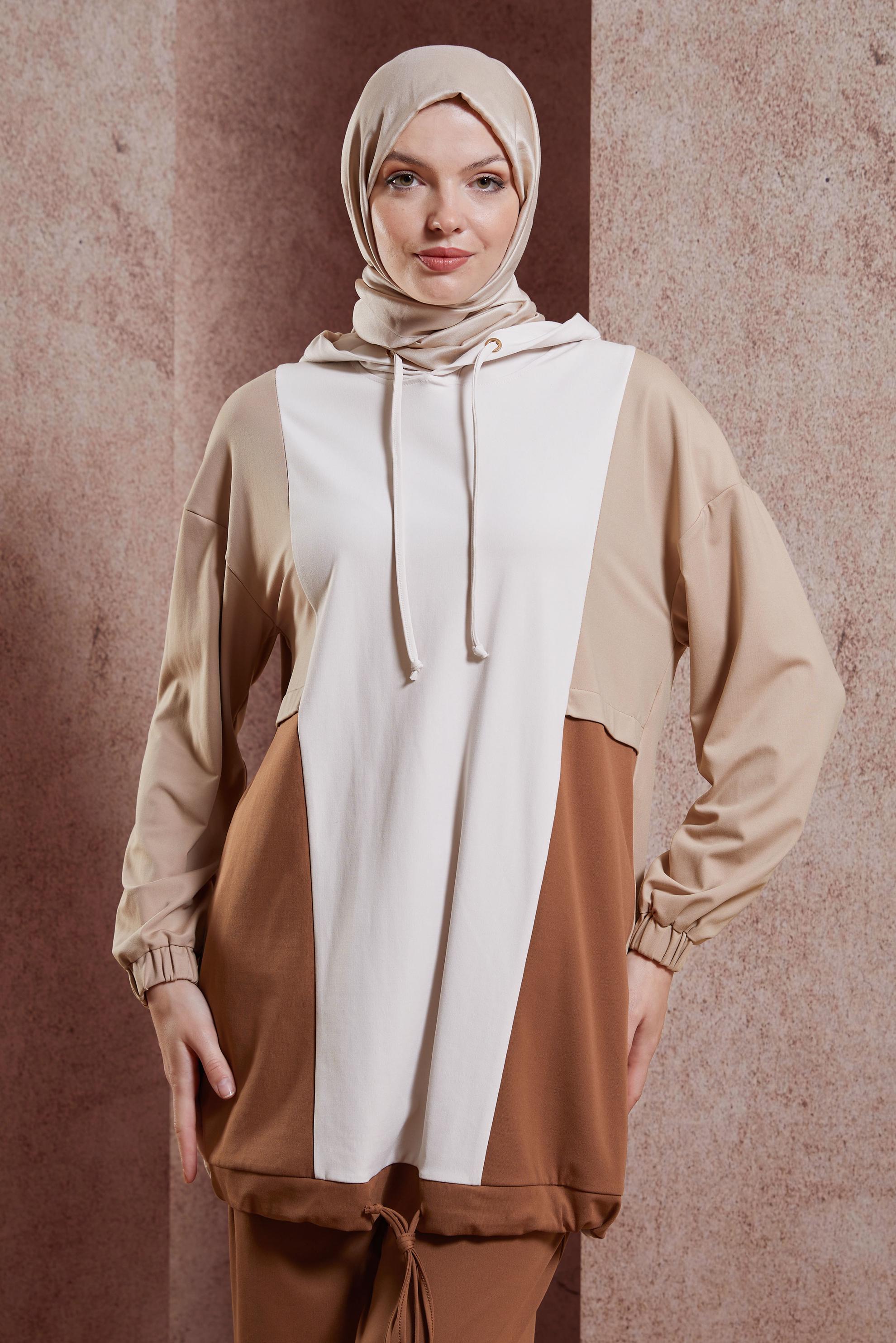 Tesettür giyim KAHVE PANTOLONLU EŞOFMAN TAKIM 44558