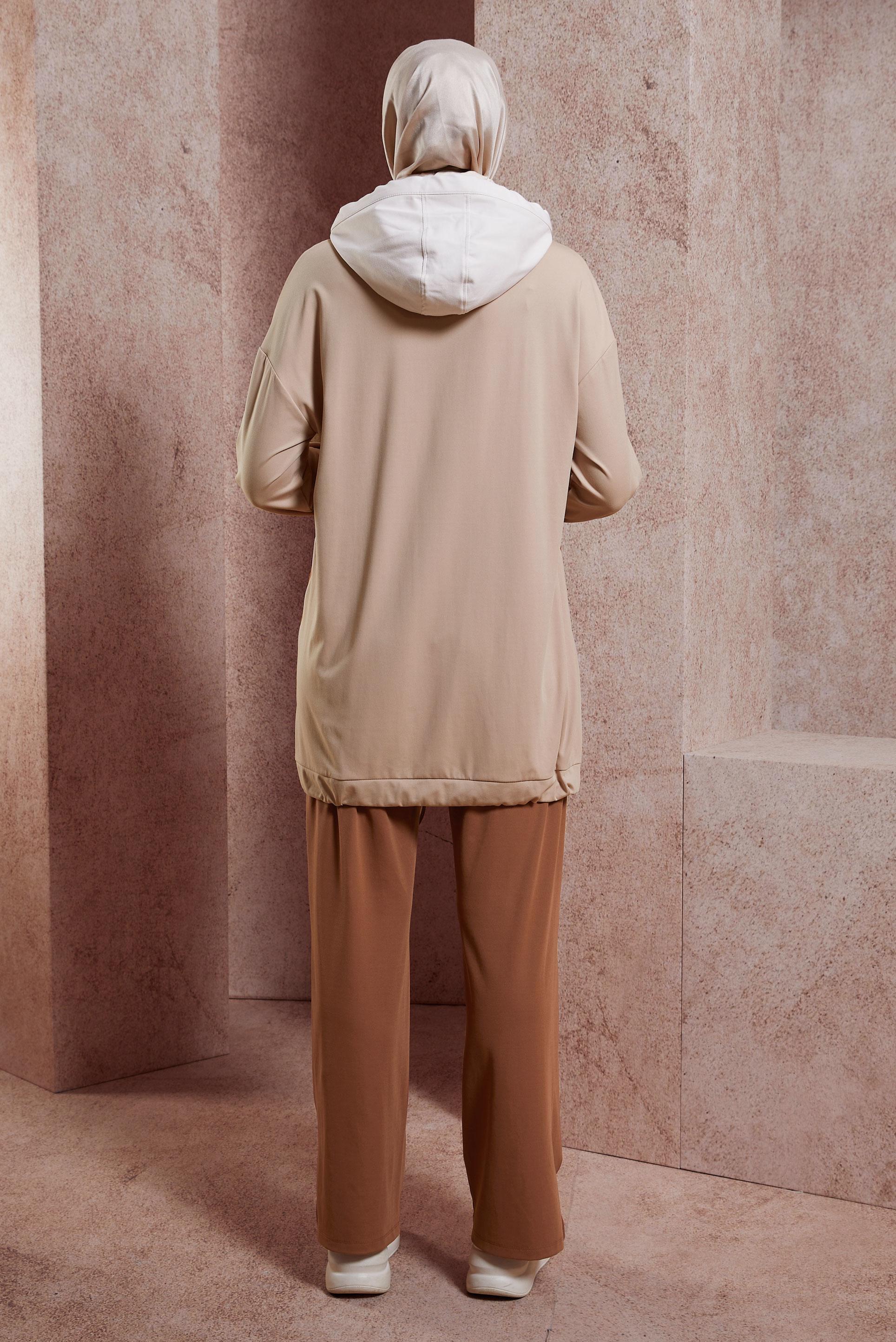 Tesettür giyim KAHVE PANTOLONLU EŞOFMAN TAKIM 44558