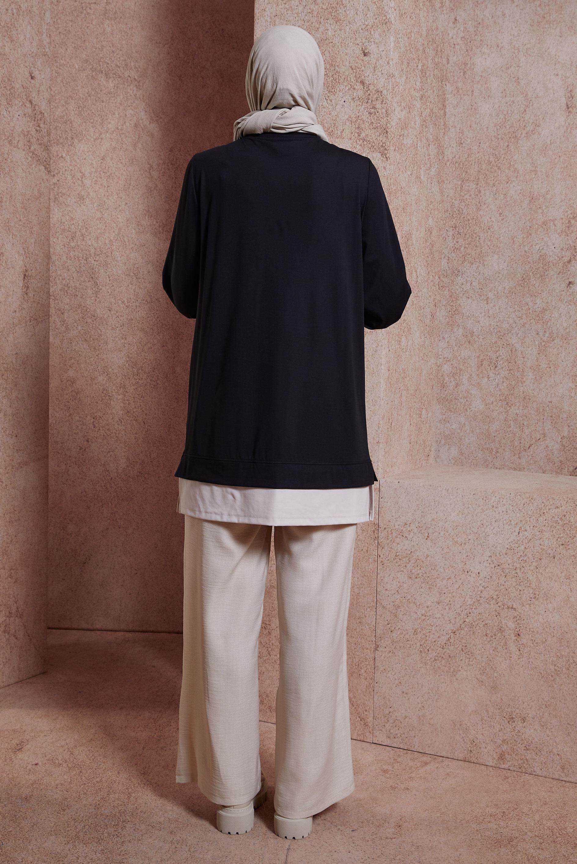 Tesettür giyim SİYAH PÜSKÜL DETAYLI EŞOFMAN TUNİK 44559