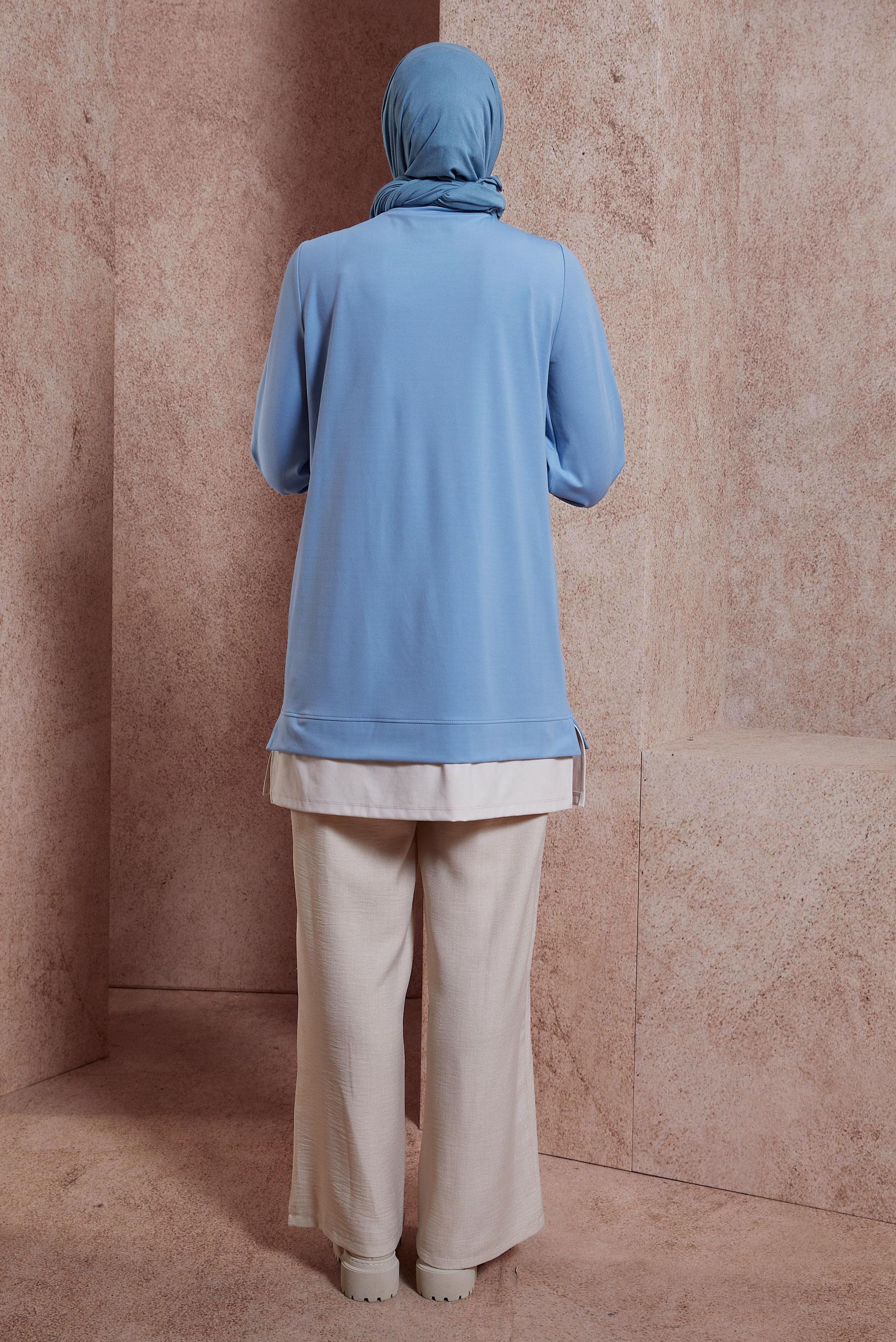 Tesettür giyim MAVİ PÜSKÜL DETAYLI EŞOFMAN TUNİK 44559