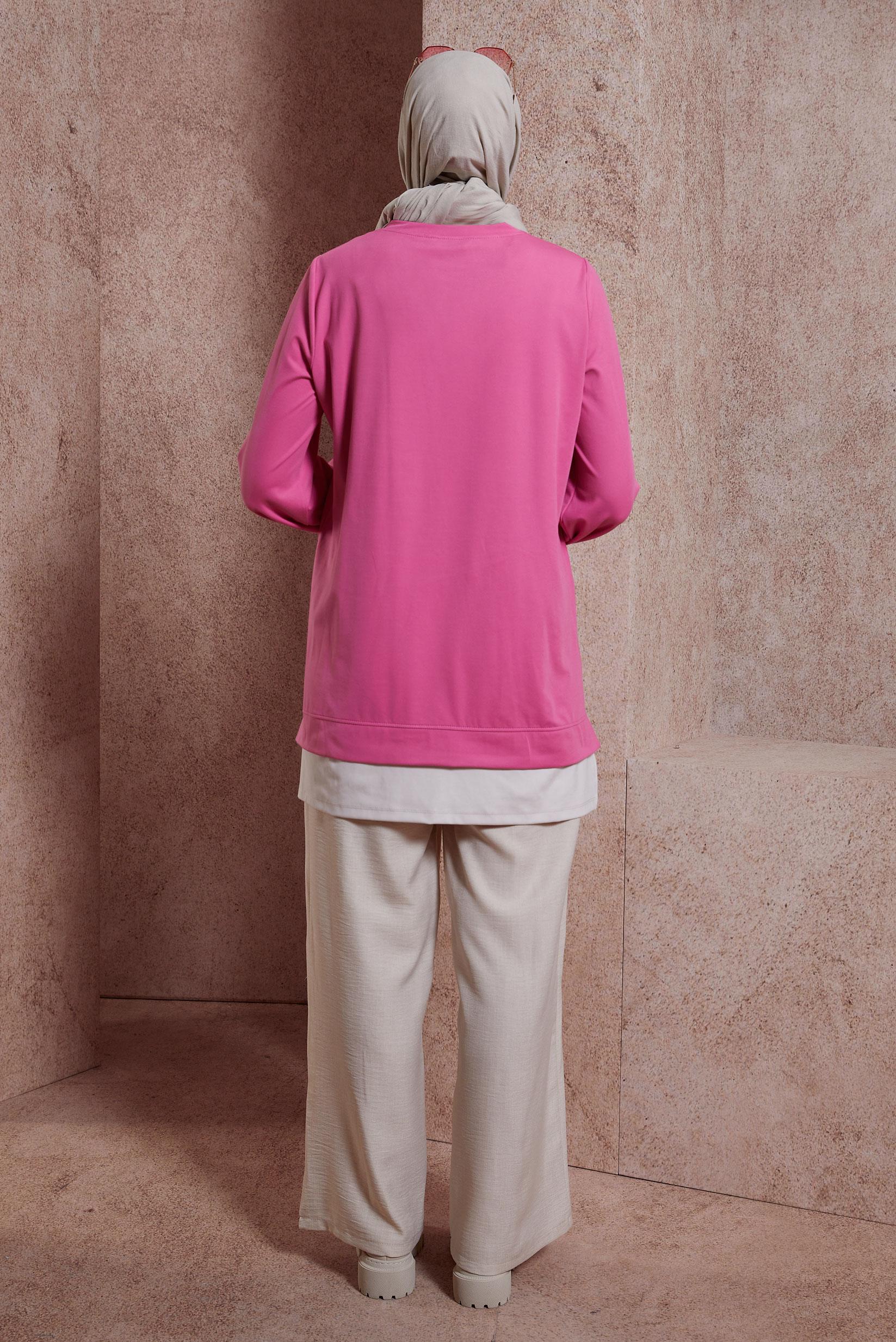 Tesettür giyim FUŞYA PÜSKÜL DETAYLI EŞOFMAN TUNİK 44559