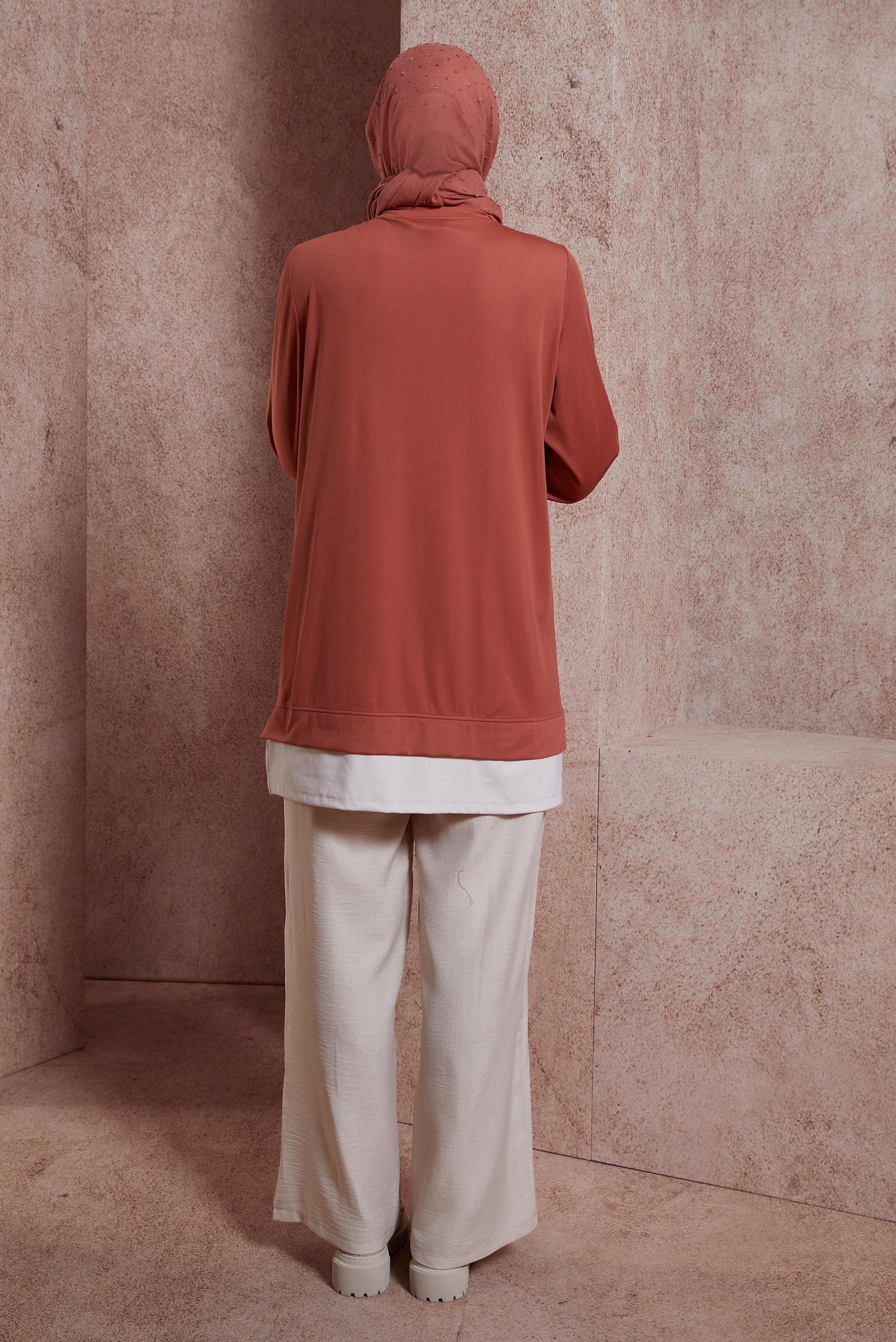 Tesettür giyim TURUNCU PÜSKÜL DETAYLI EŞOFMAN TUNİK 44559