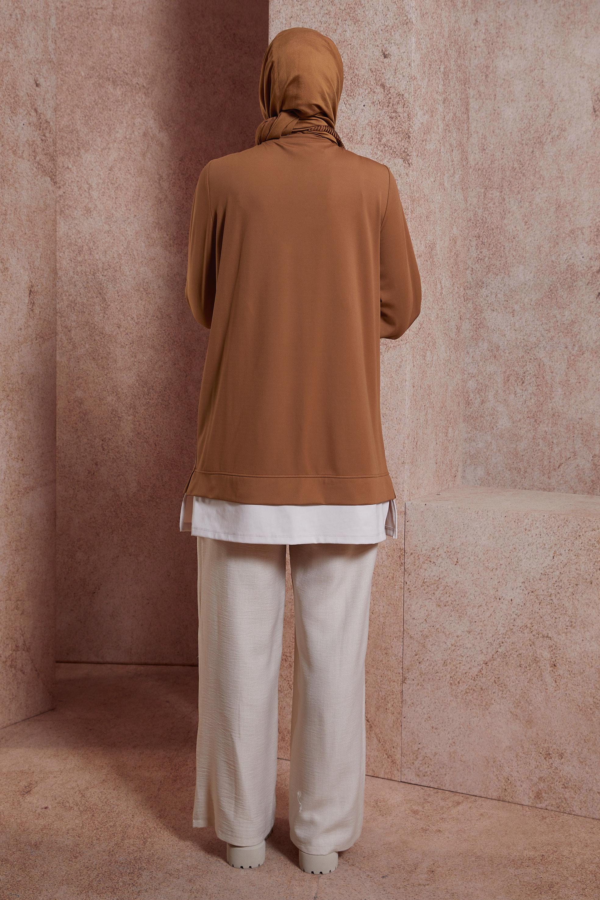 Tesettür giyim KAHVE PÜSKÜL DETAYLI EŞOFMAN TUNİK 44559