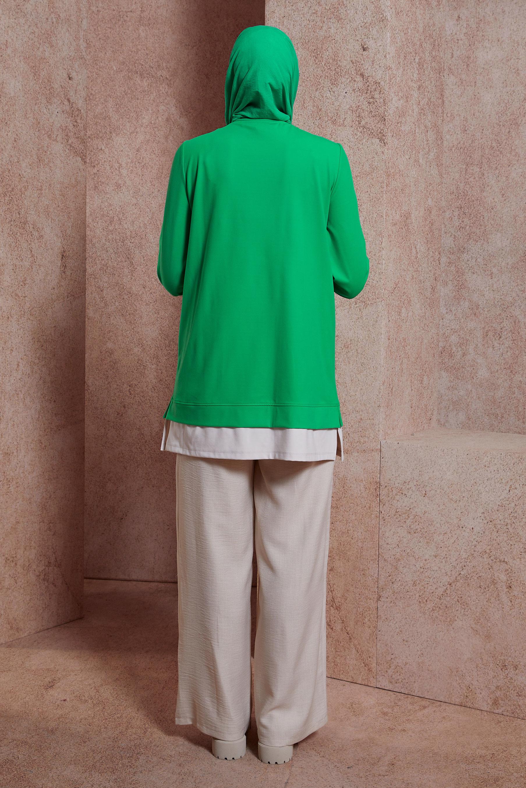 Tesettür giyim YEŞİL PÜSKÜL DETAYLI EŞOFMAN TUNİK 44559