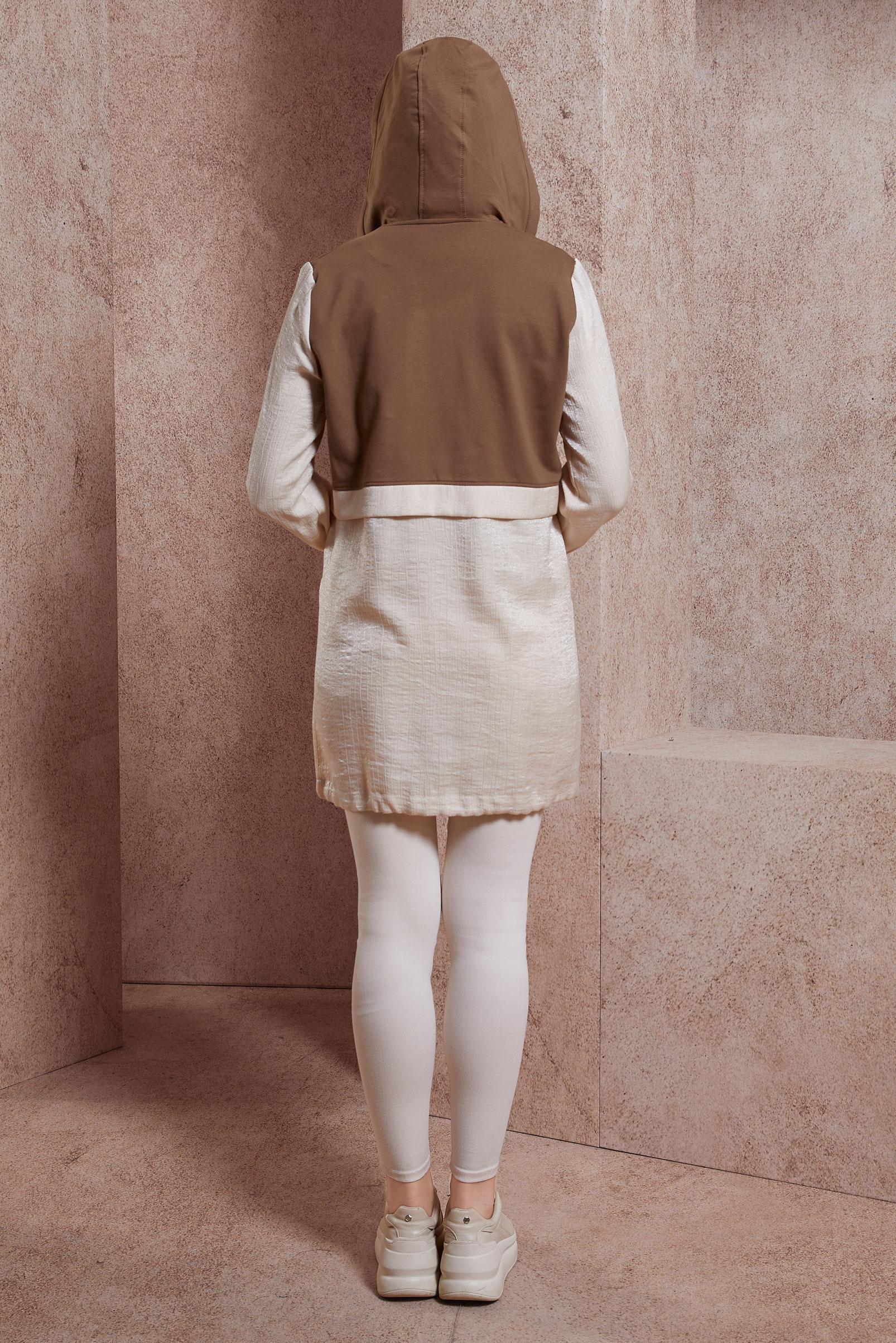 Tesettür giyim BEJ KAPÜŞONLU EŞOFMAN TUNİK 44560