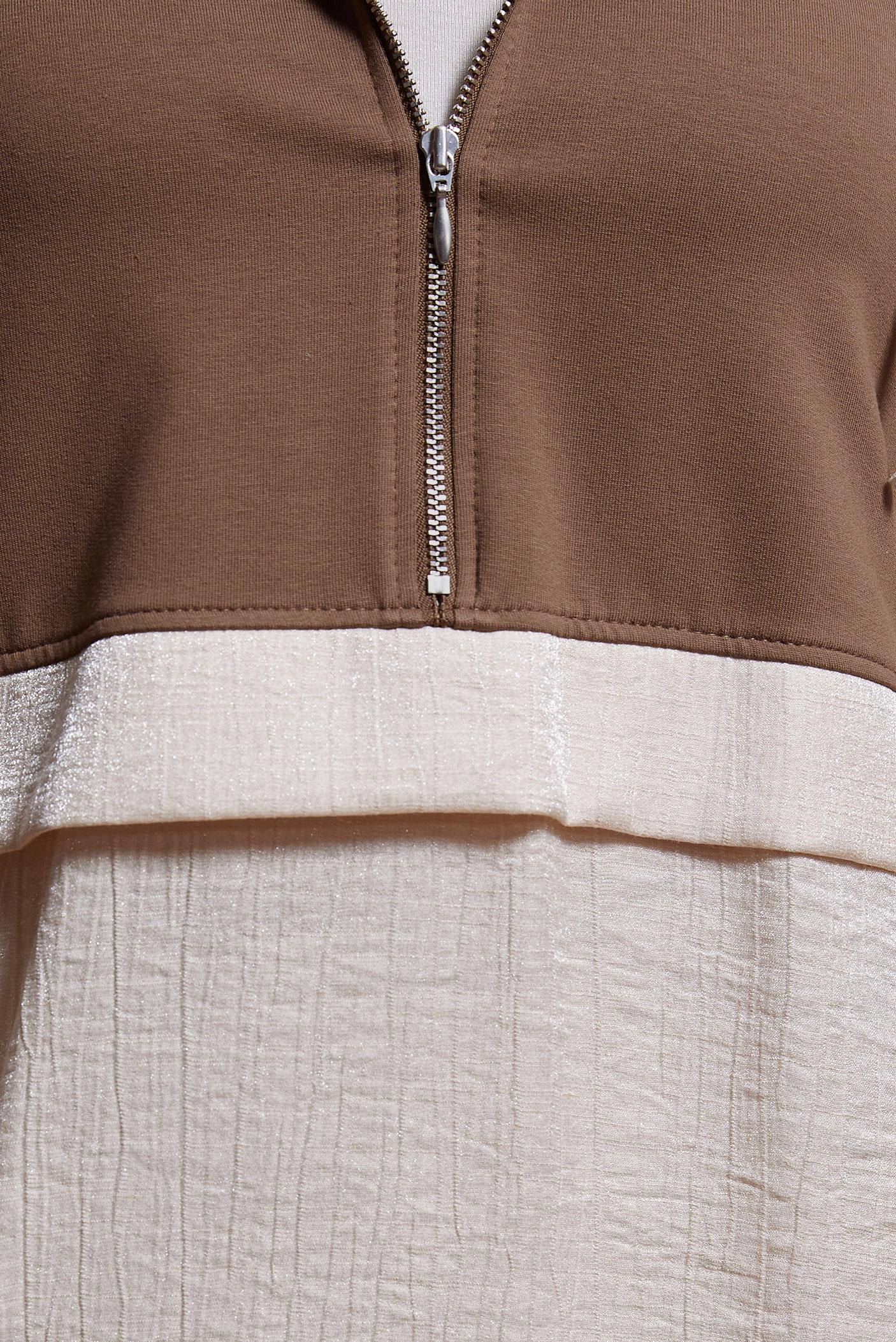 Tesettür giyim BEJ KAPÜŞONLU EŞOFMAN TUNİK 44560