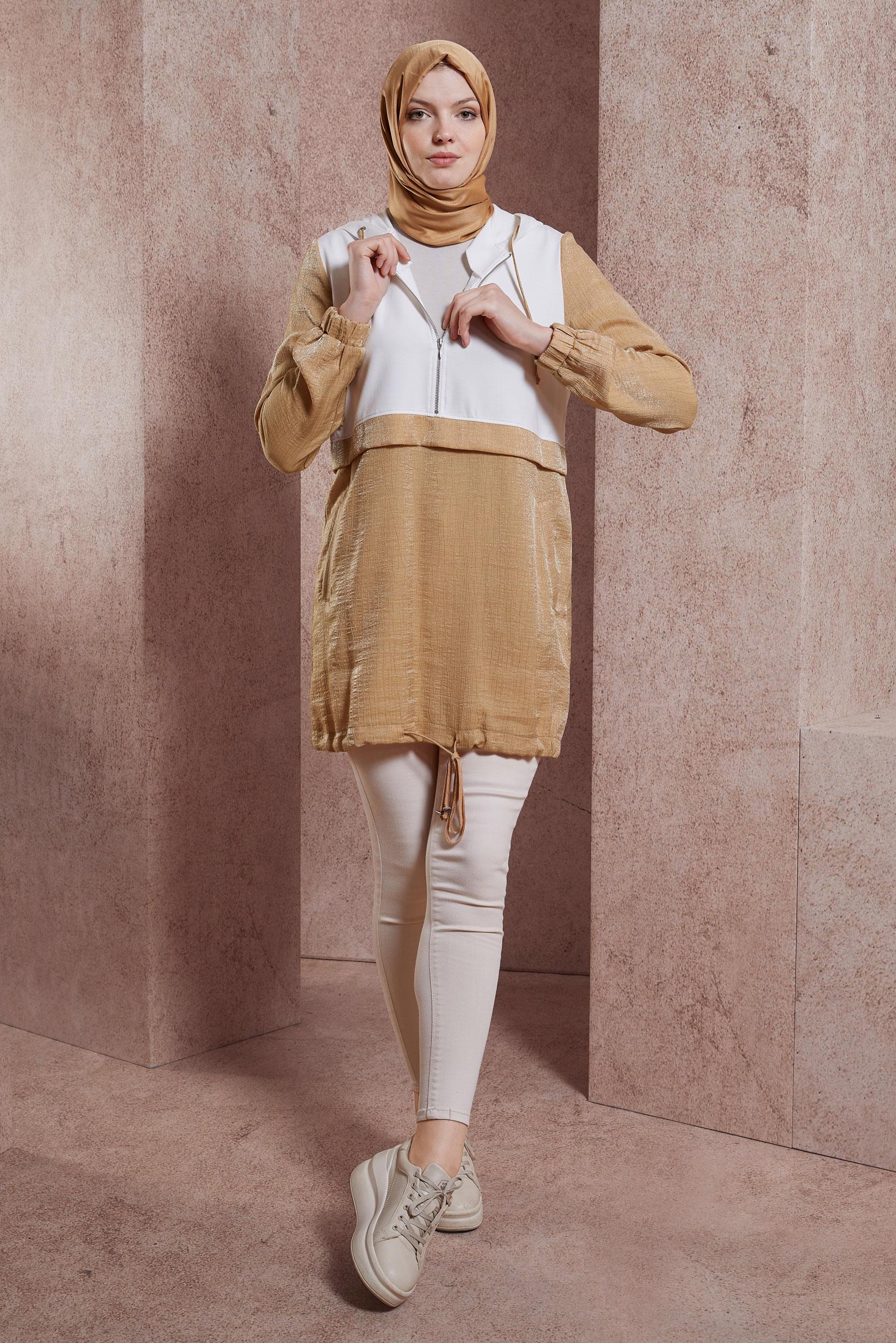 Tesettür giyim KAHVE KAPÜŞONLU EŞOFMAN TUNİK 44560