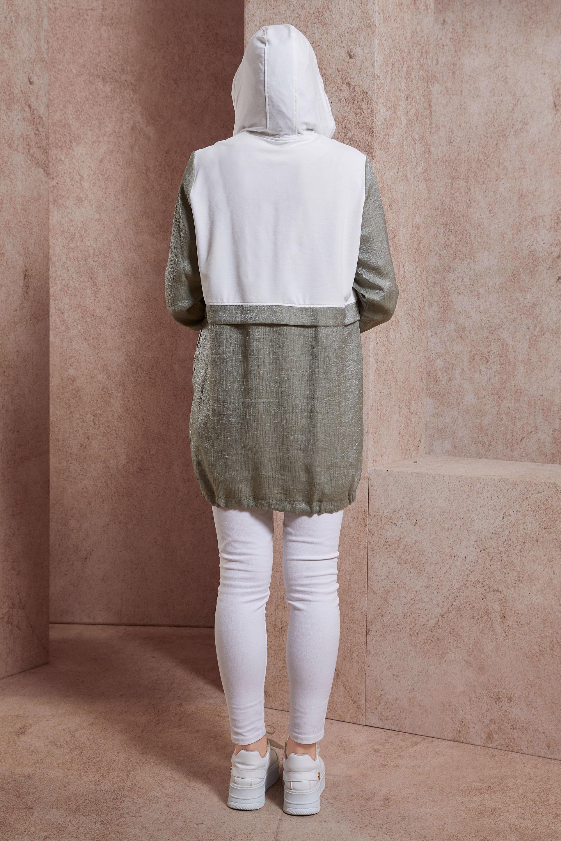 Tesettür giyim HAKİ KAPÜŞONLU EŞOFMAN TUNİK 44560