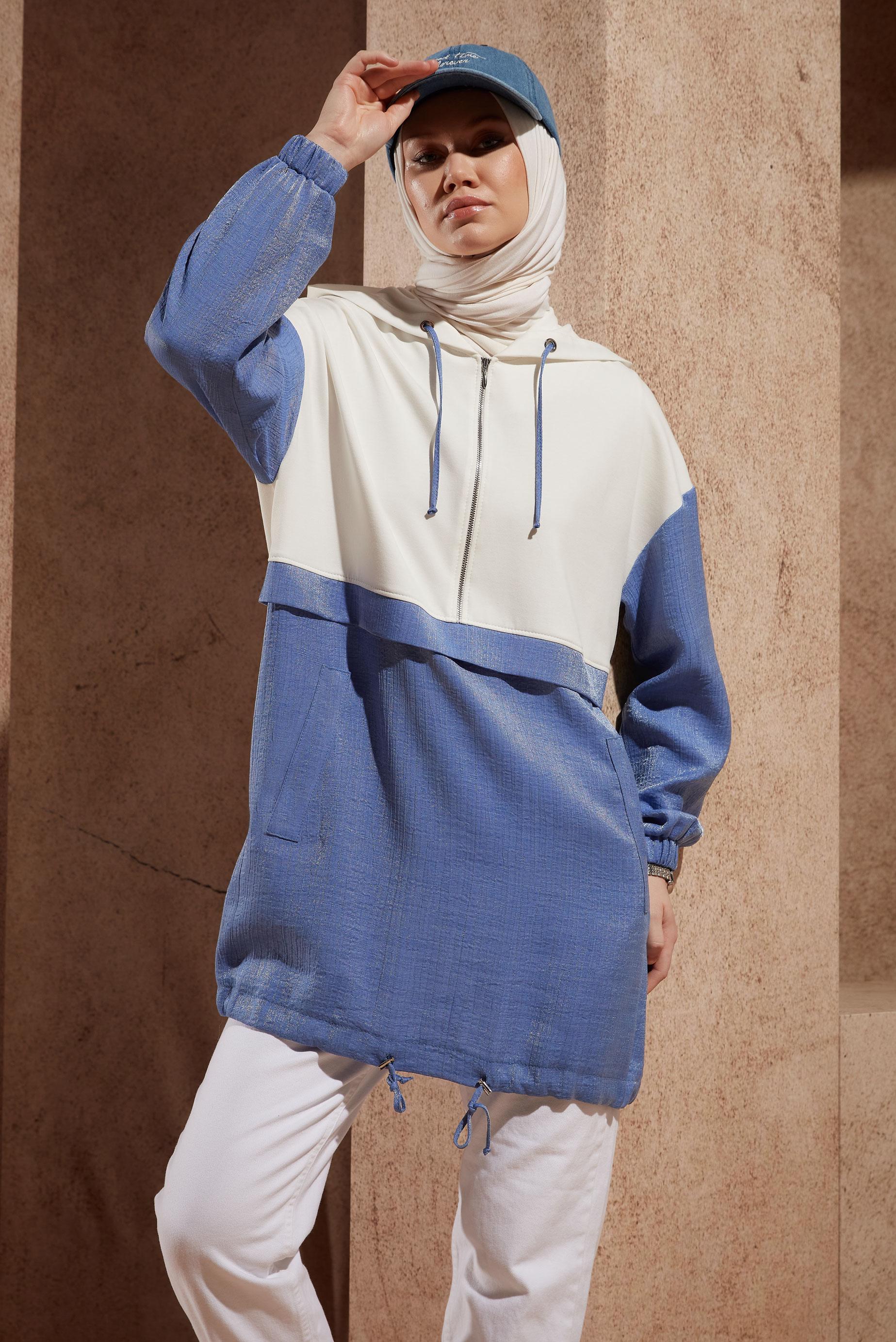 Tesettür giyim LACİVERT KAPÜŞONLU EŞOFMAN TUNİK 44560