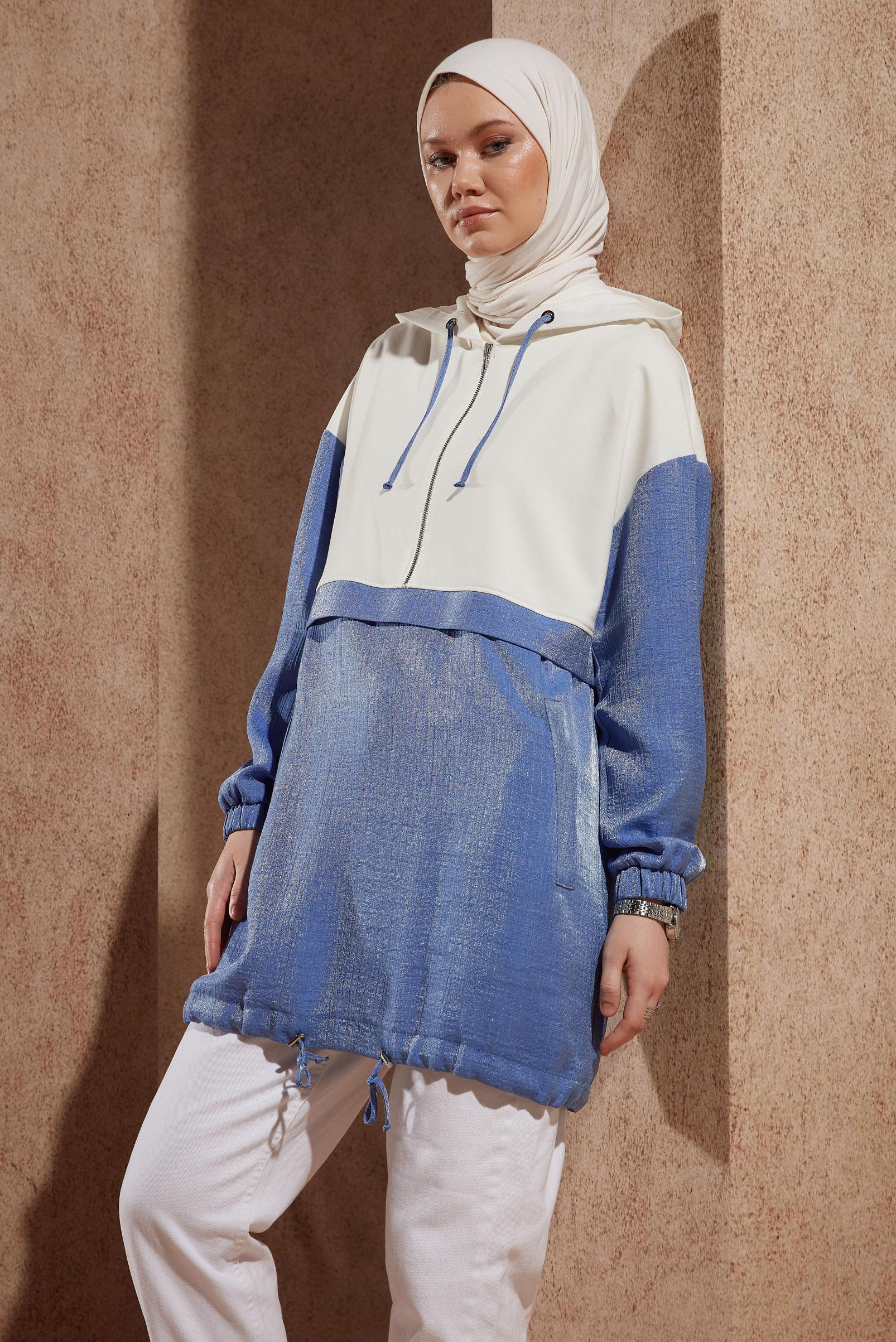 Tesettür giyim LACİVERT KAPÜŞONLU EŞOFMAN TUNİK 44560