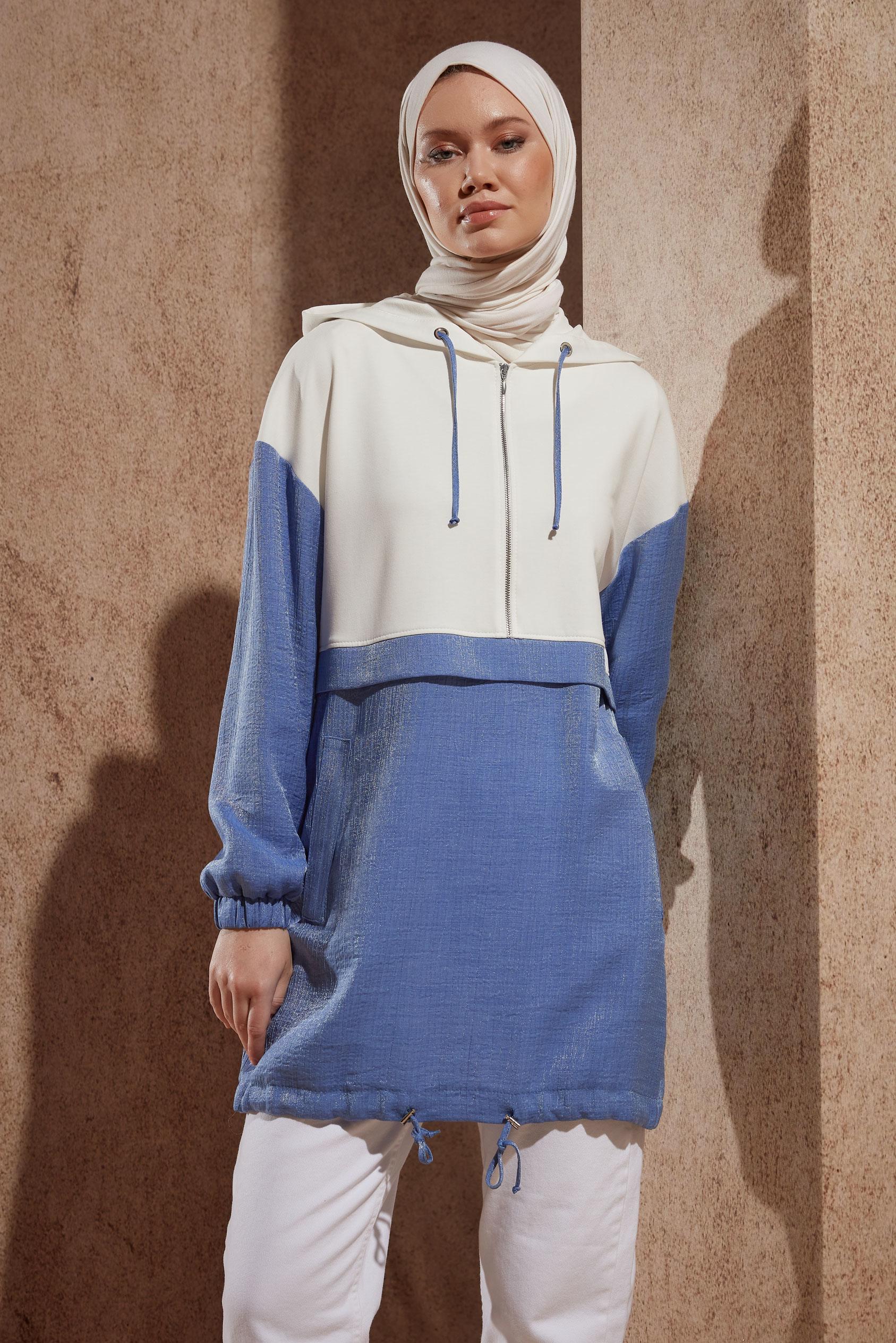 Tesettür giyim LACİVERT KAPÜŞONLU EŞOFMAN TUNİK 44560