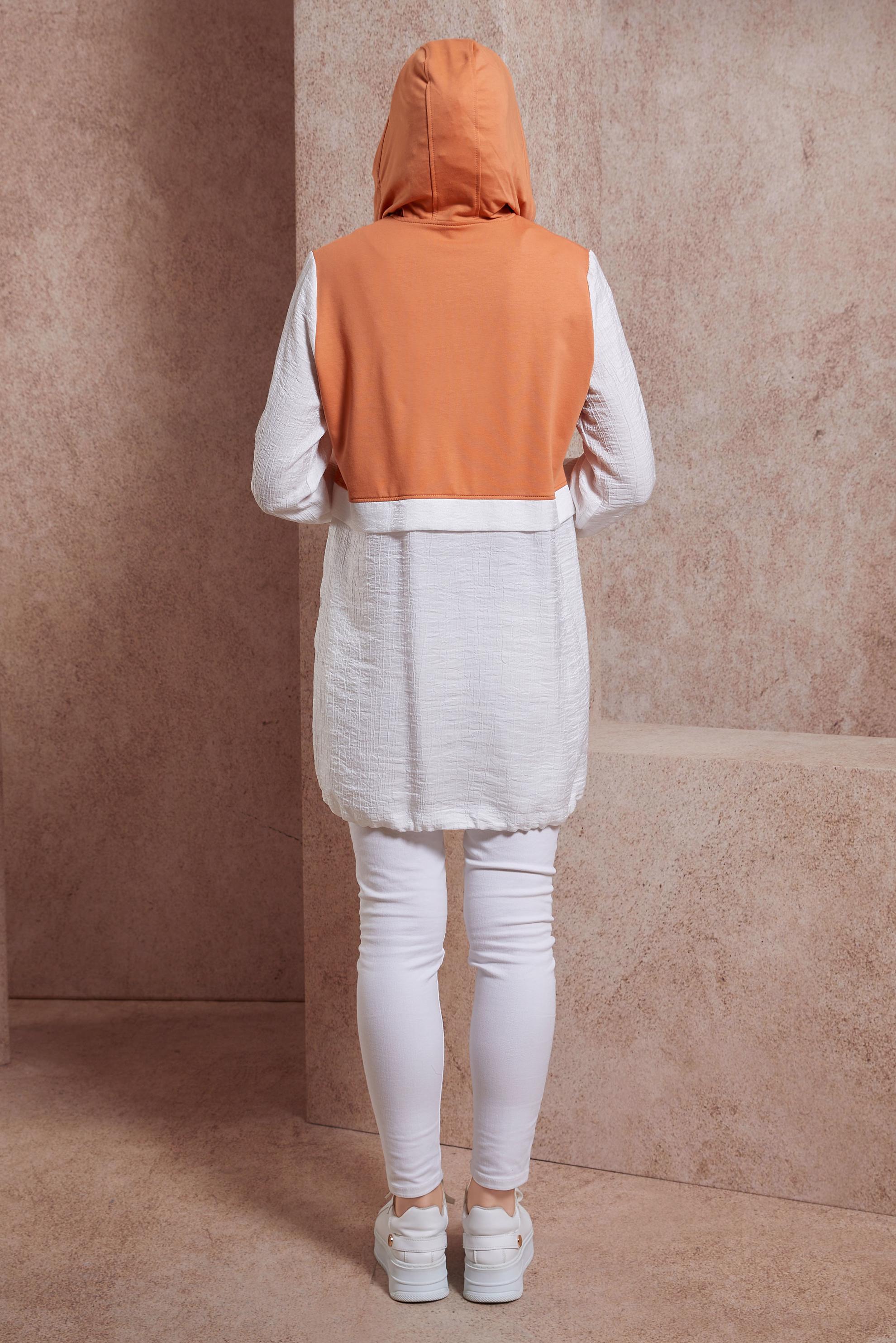 Tesettür giyim BEJ KAPÜŞONLU EŞOFMAN TUNİK 44560