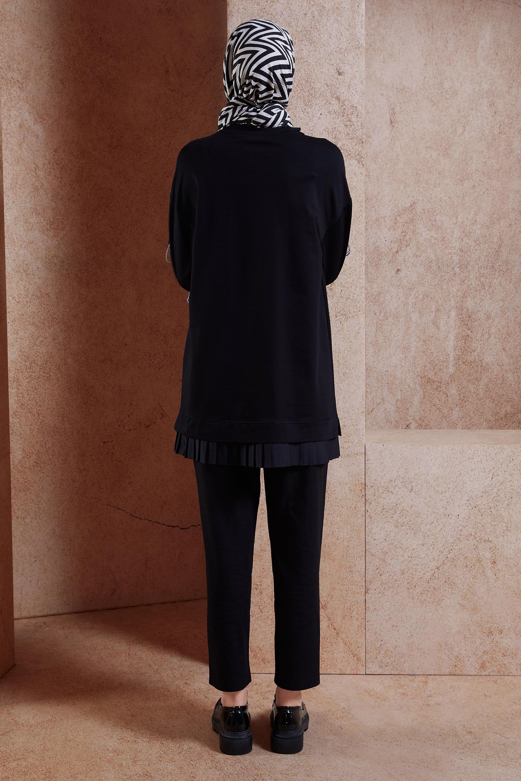 Tesettür giyim SİYAH BAĞCIK DETAYLI EŞOFMAN TUNİK 44561