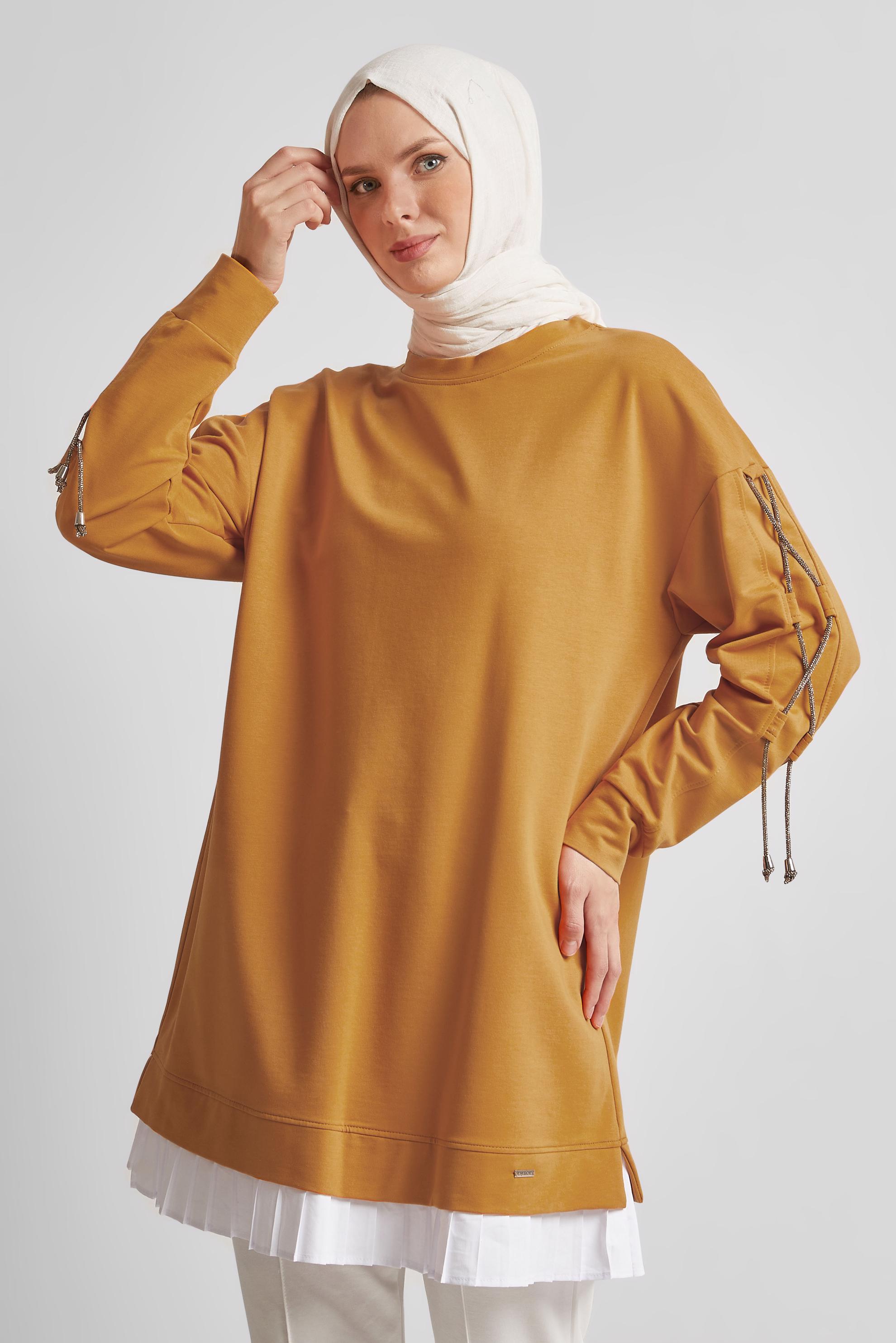 Tesettür giyim TURUNCU BAĞCIK DETAYLI EŞOFMAN TUNİK 44561