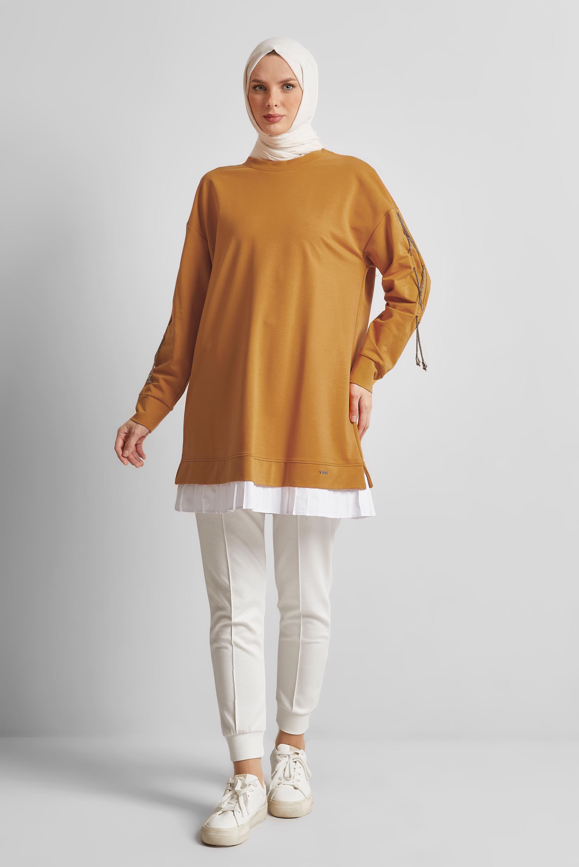 Tesettür giyim TURUNCU BAĞCIK DETAYLI EŞOFMAN TUNİK 44561