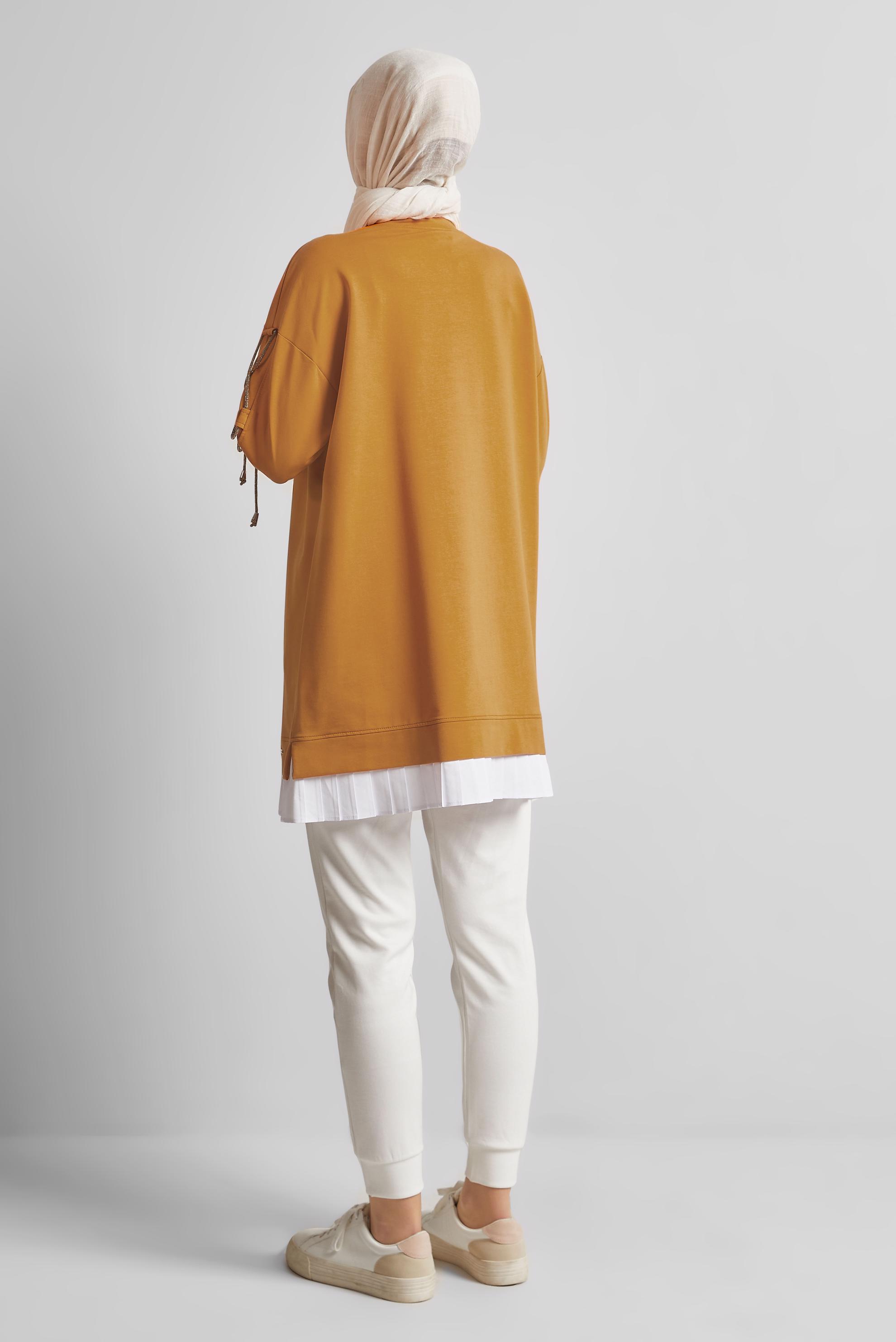 Tesettür giyim TURUNCU BAĞCIK DETAYLI EŞOFMAN TUNİK 44561