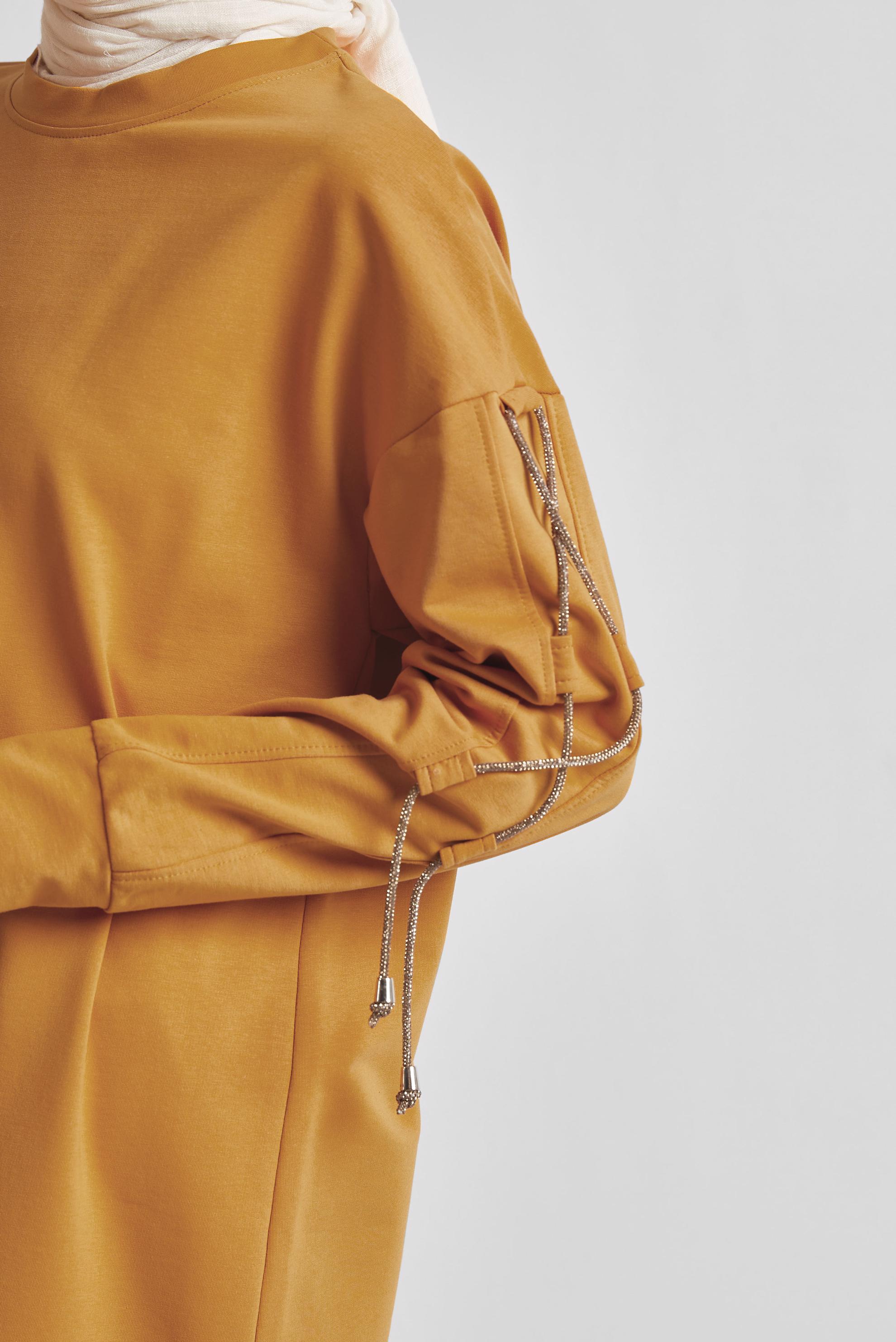 Tesettür giyim TURUNCU BAĞCIK DETAYLI EŞOFMAN TUNİK 44561