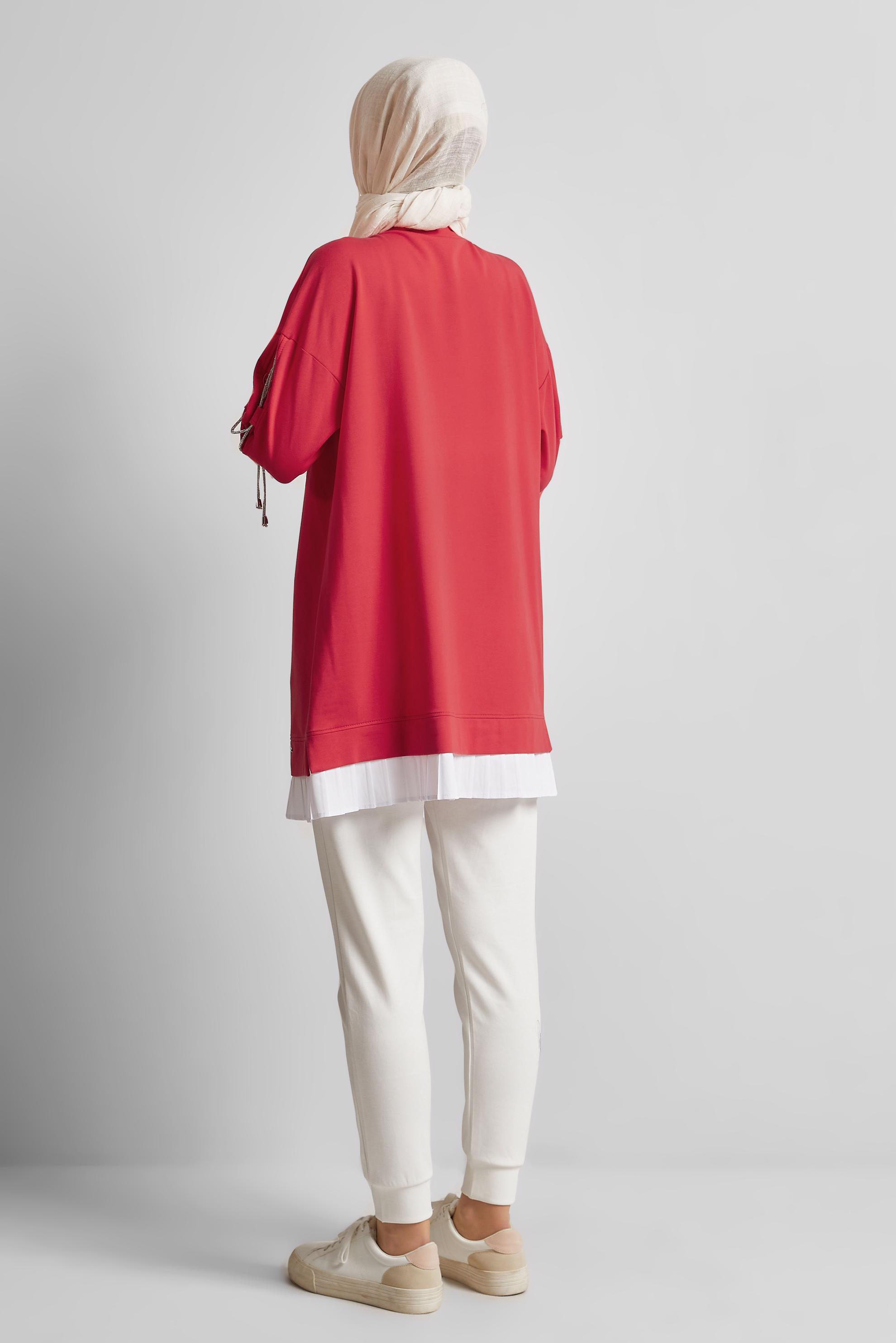 Tesettür giyim KIRMIZI BAĞCIK DETAYLI EŞOFMAN TUNİK 44561