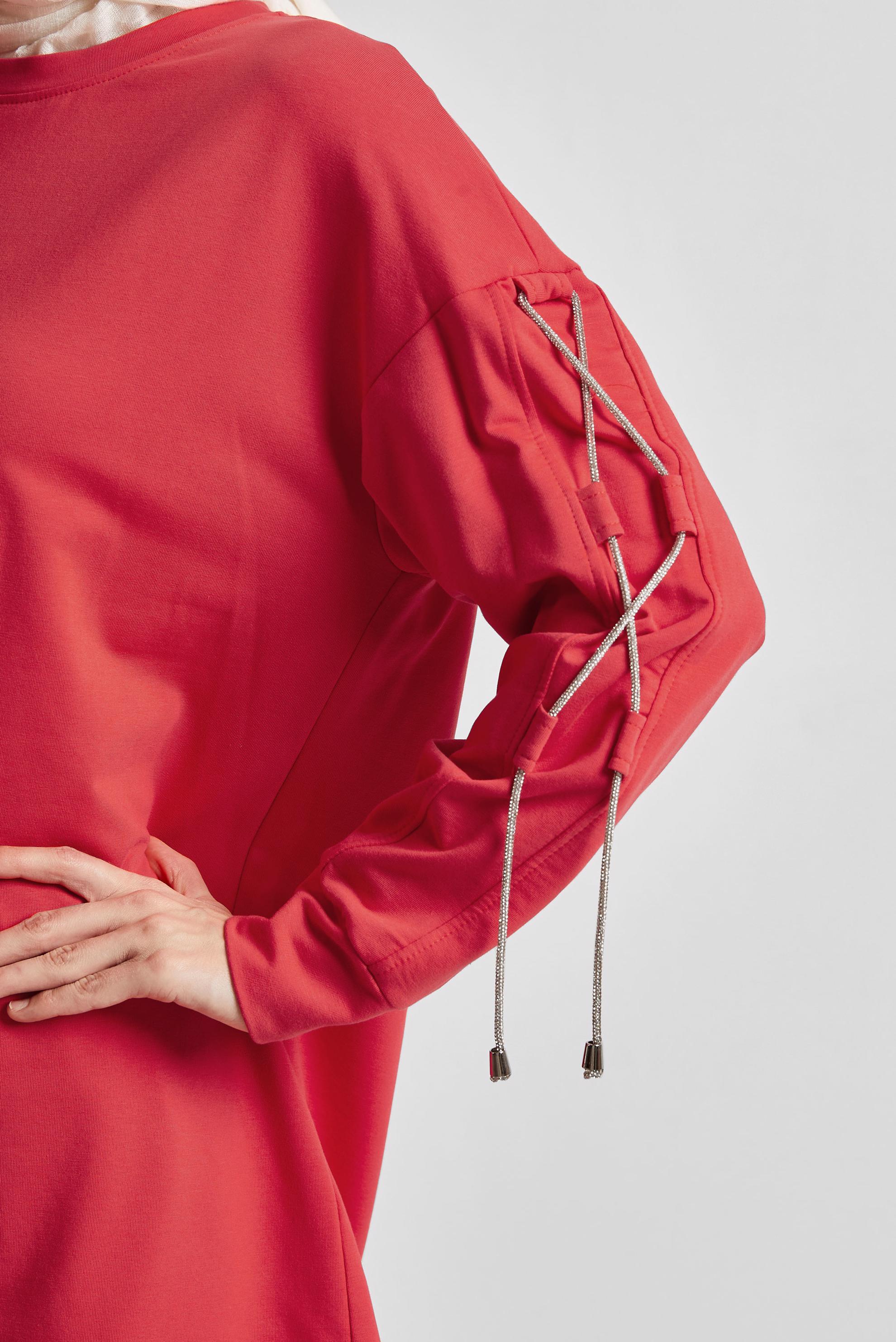 Tesettür giyim KIRMIZI BAĞCIK DETAYLI EŞOFMAN TUNİK 44561