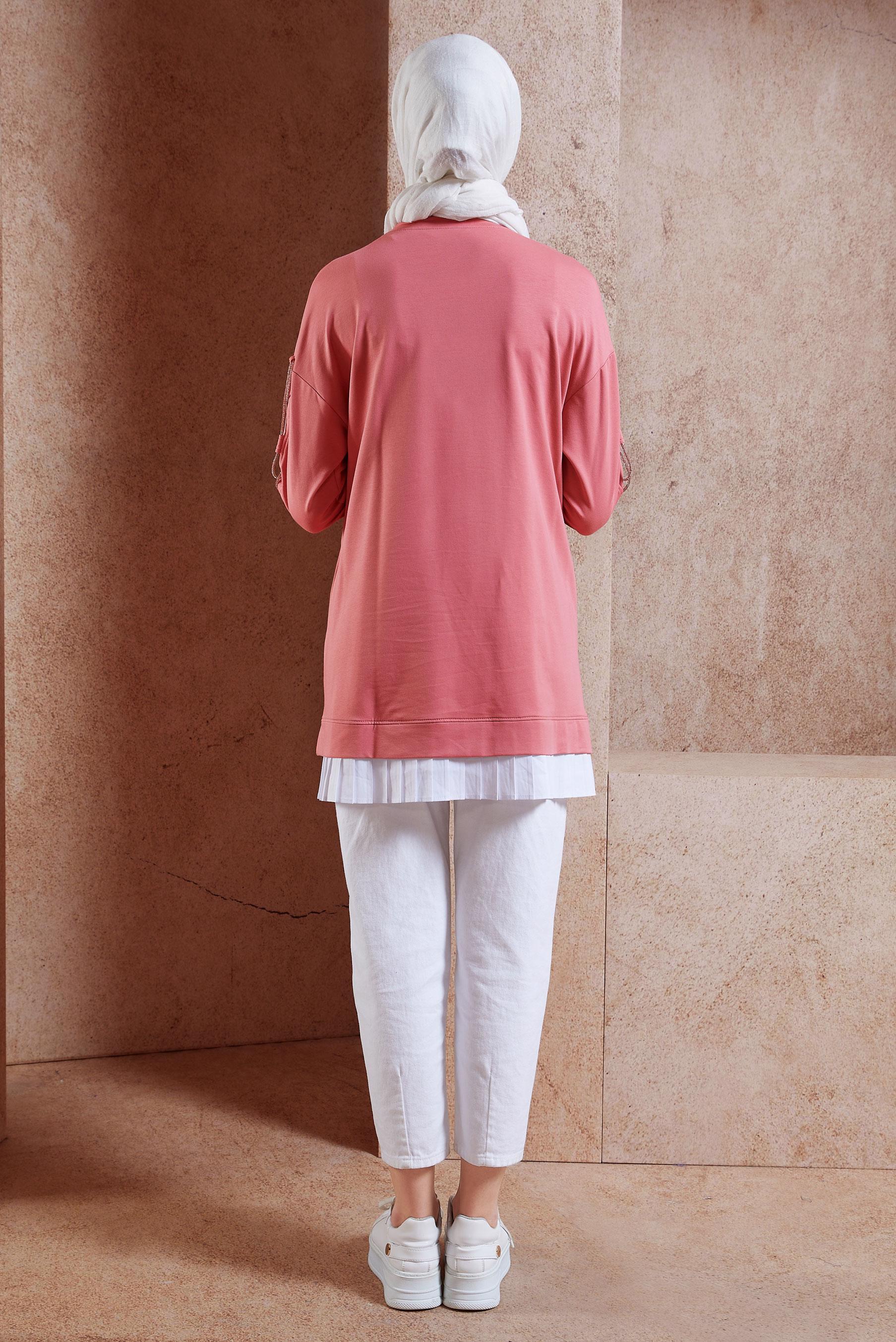 Tesettür giyim PEMBE BAĞCIK DETAYLI EŞOFMAN TUNİK 44561