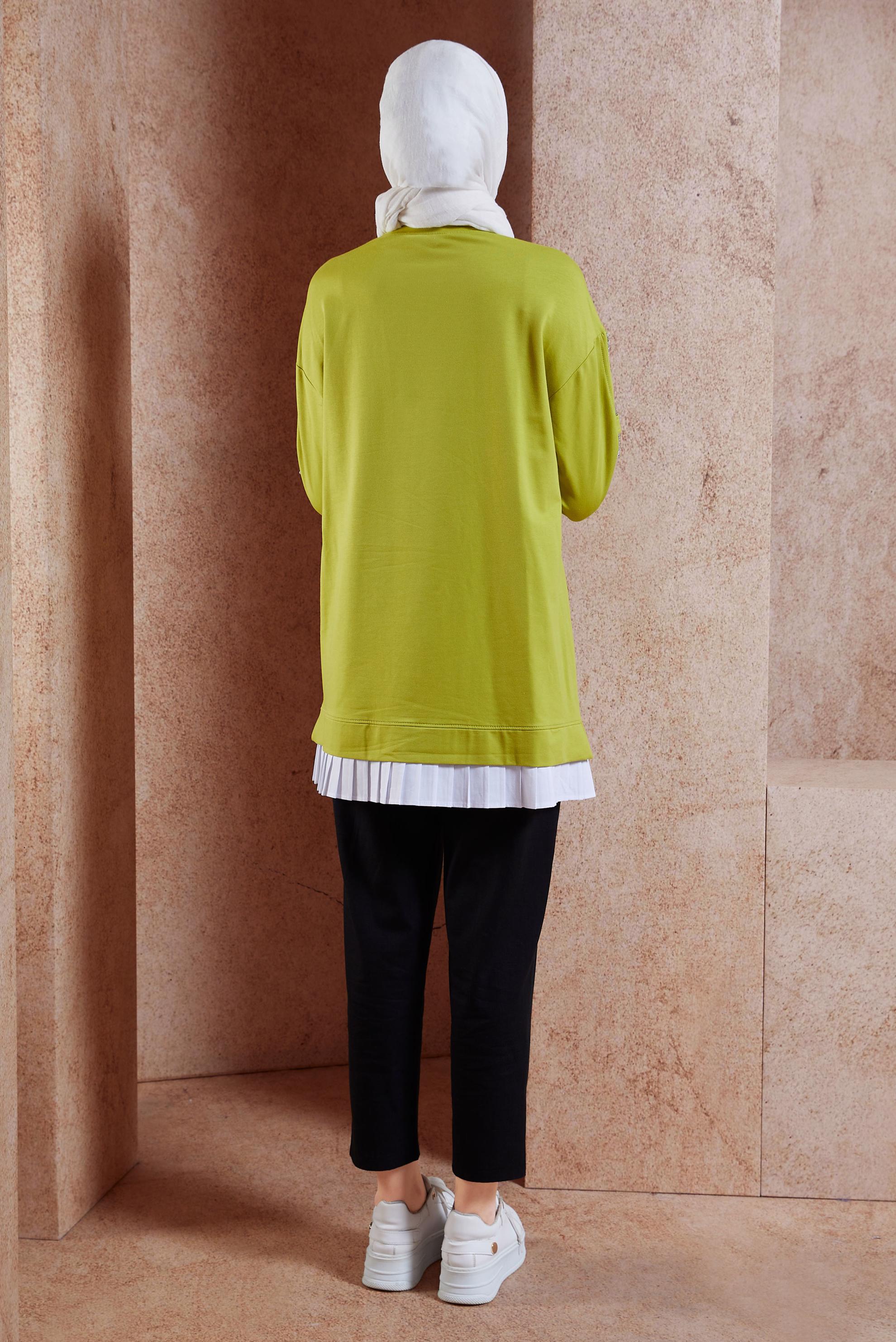 Tesettür giyim YEŞİL BAĞCIK DETAYLI EŞOFMAN TUNİK 44561