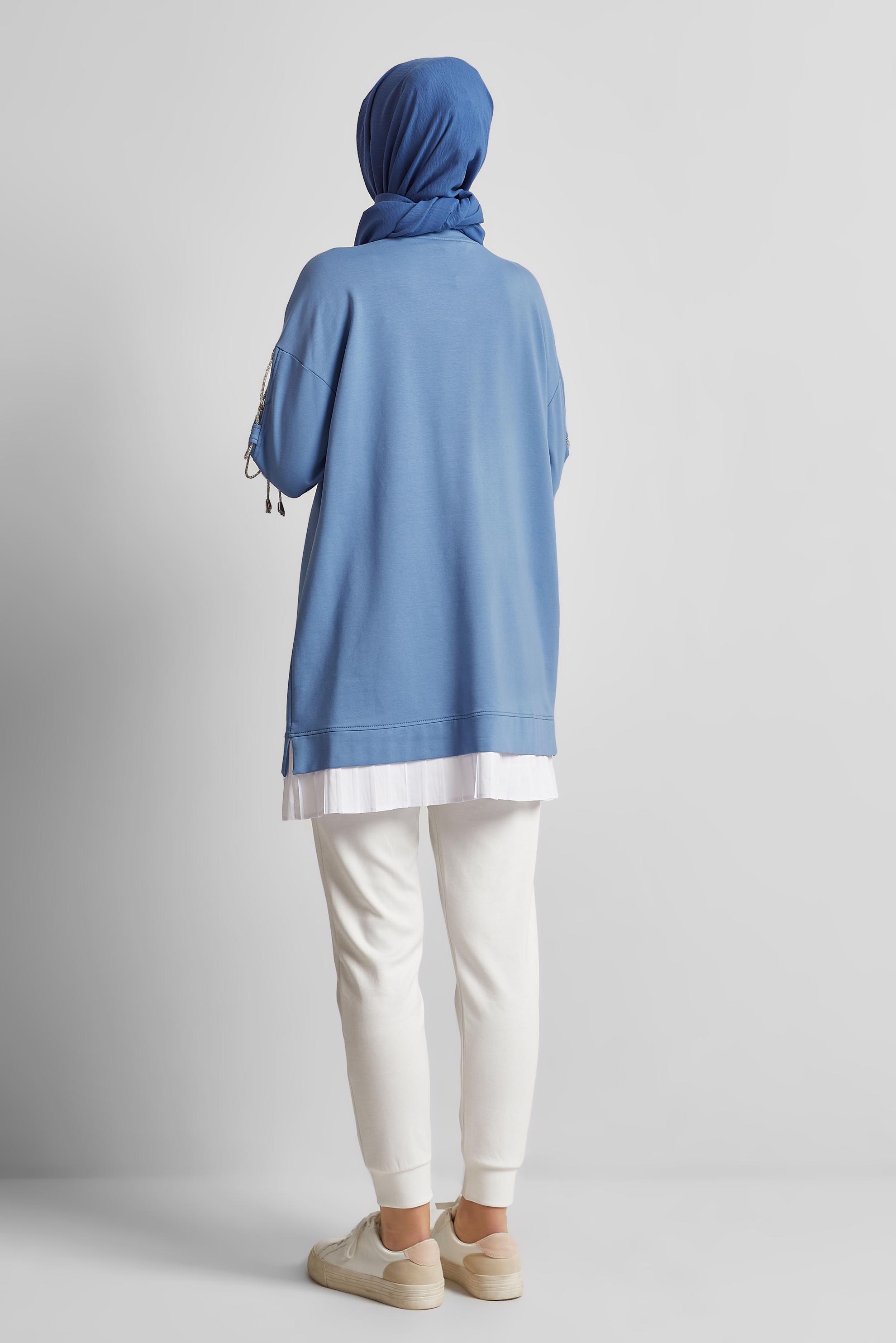 Tesettür giyim MAVİ BAĞCIK DETAYLI EŞOFMAN TUNİK 44561