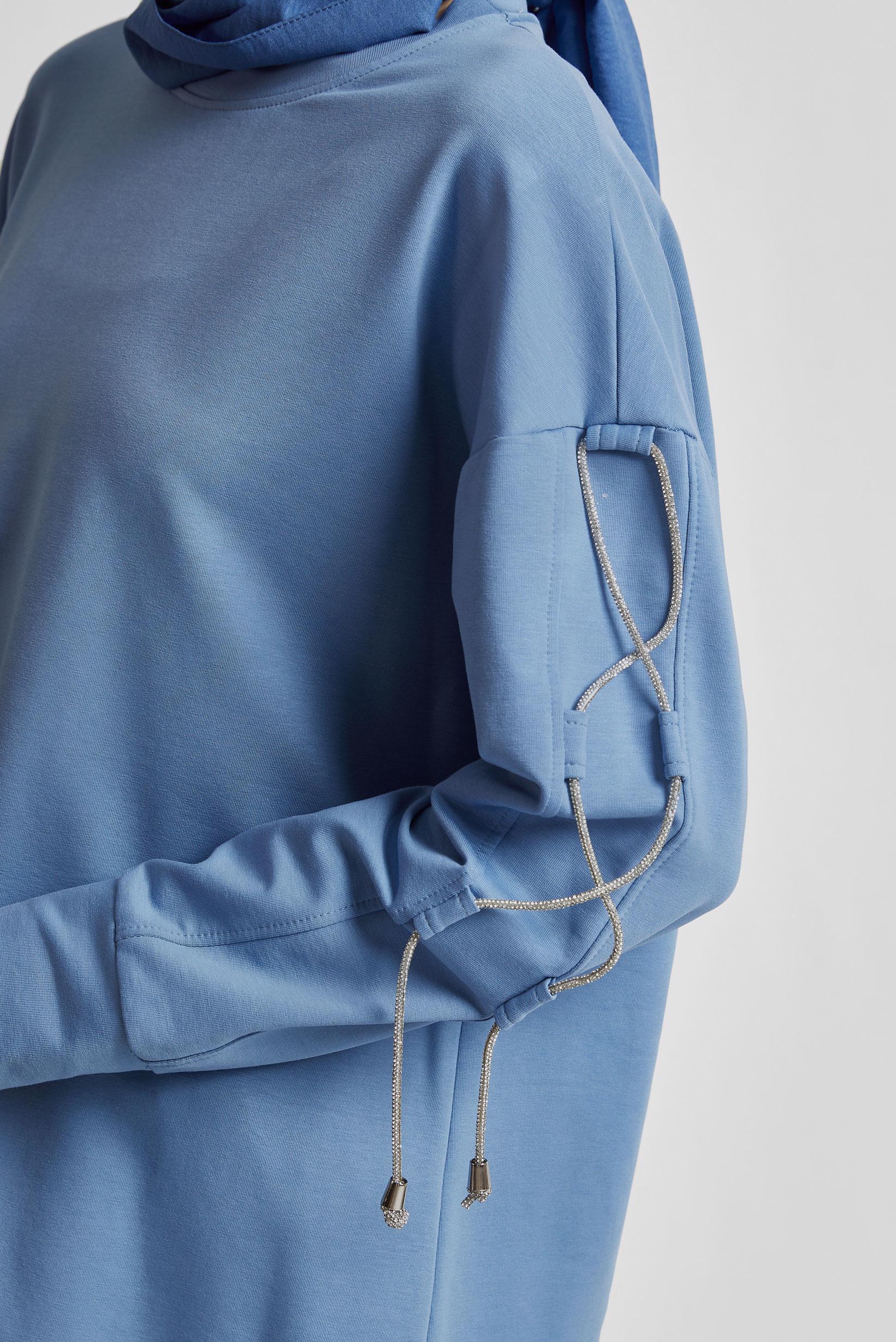 Tesettür giyim MAVİ BAĞCIK DETAYLI EŞOFMAN TUNİK 44561