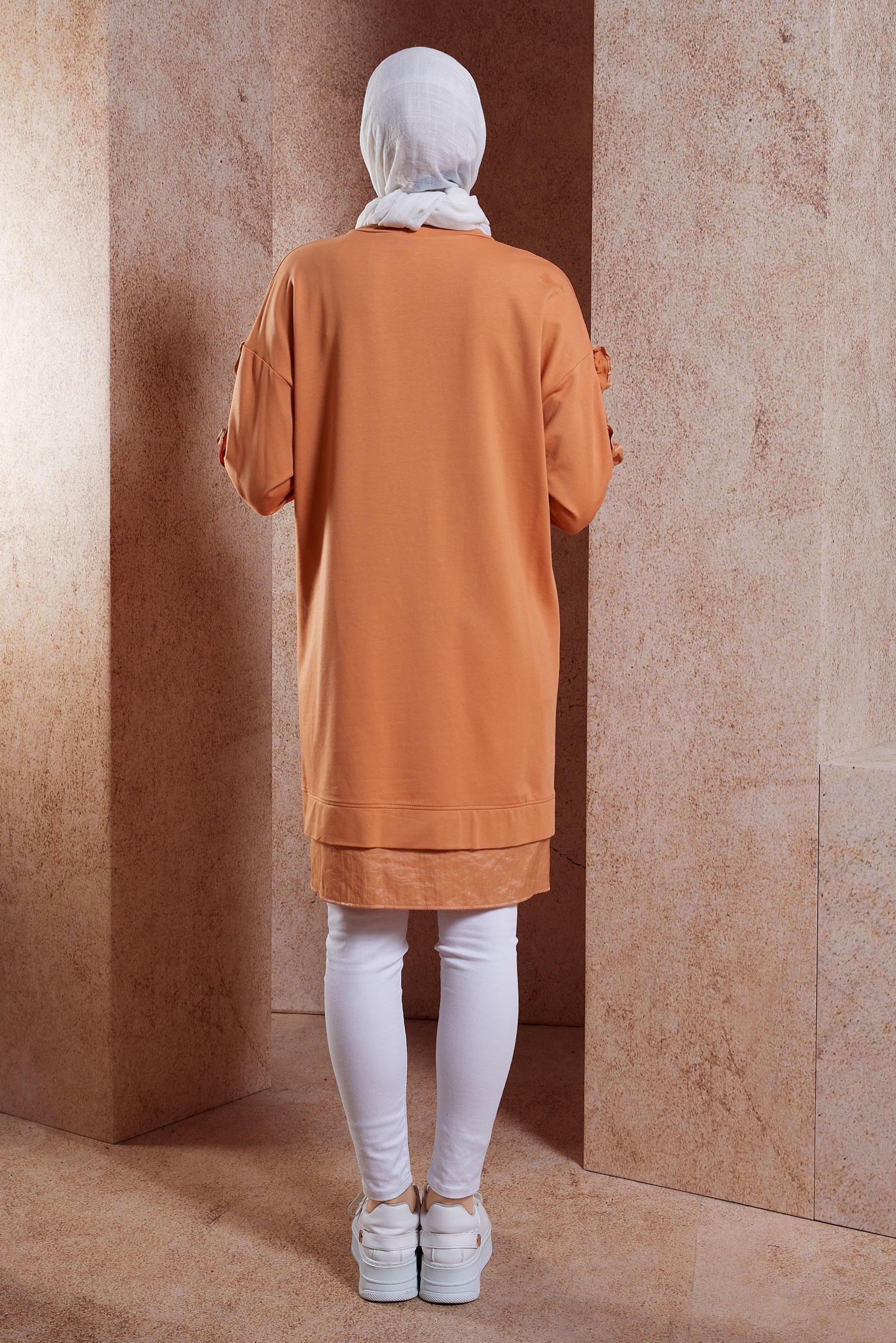 Tesettür giyim TURUNCU FIRFIR DETAYLI EŞOFMAN TUNİK 44572