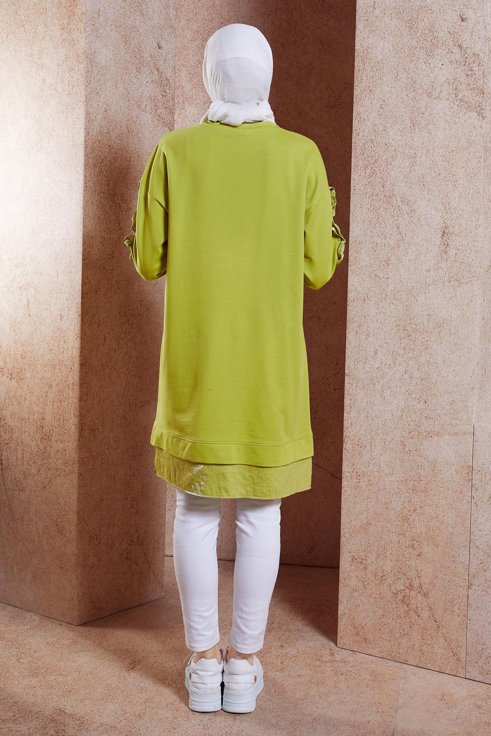 Tesettür giyim YEŞİL FIRFIR DETAYLI EŞOFMAN TUNİK 44572